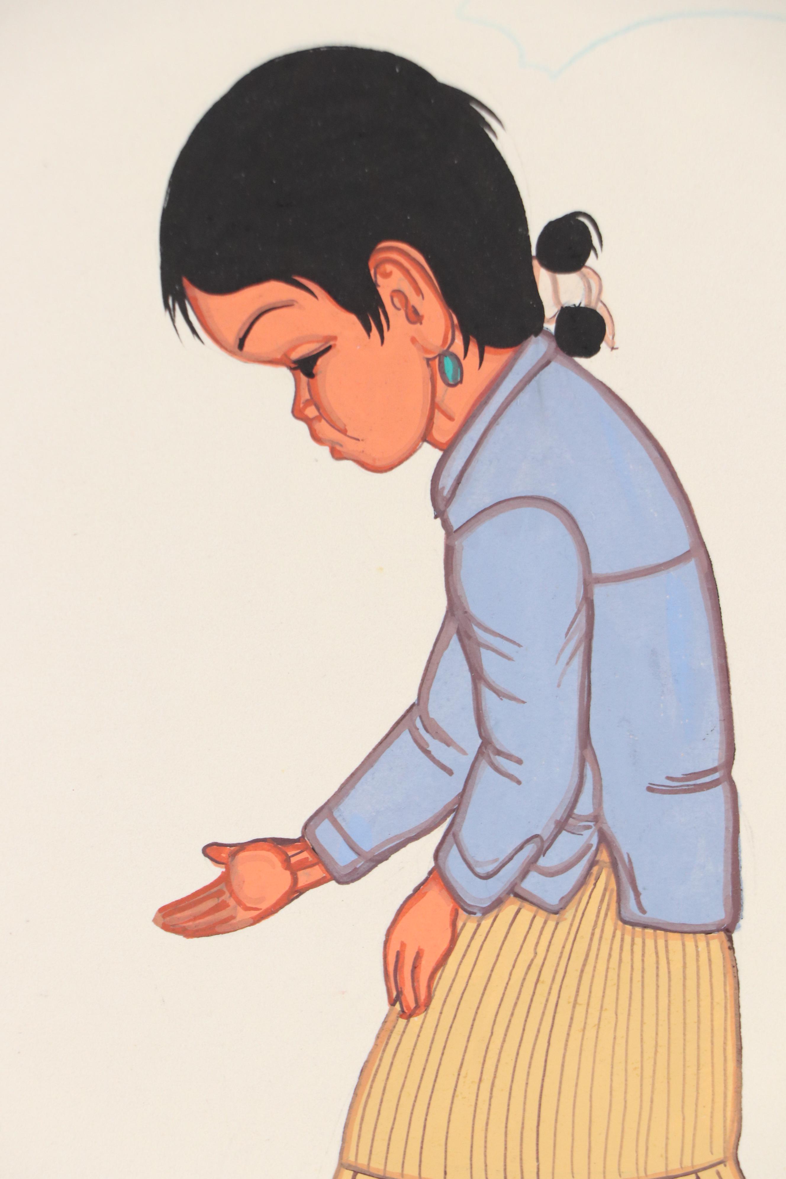 Beatien (Little No Shirt) Yazz Southwestern Figural Gouache Painting
