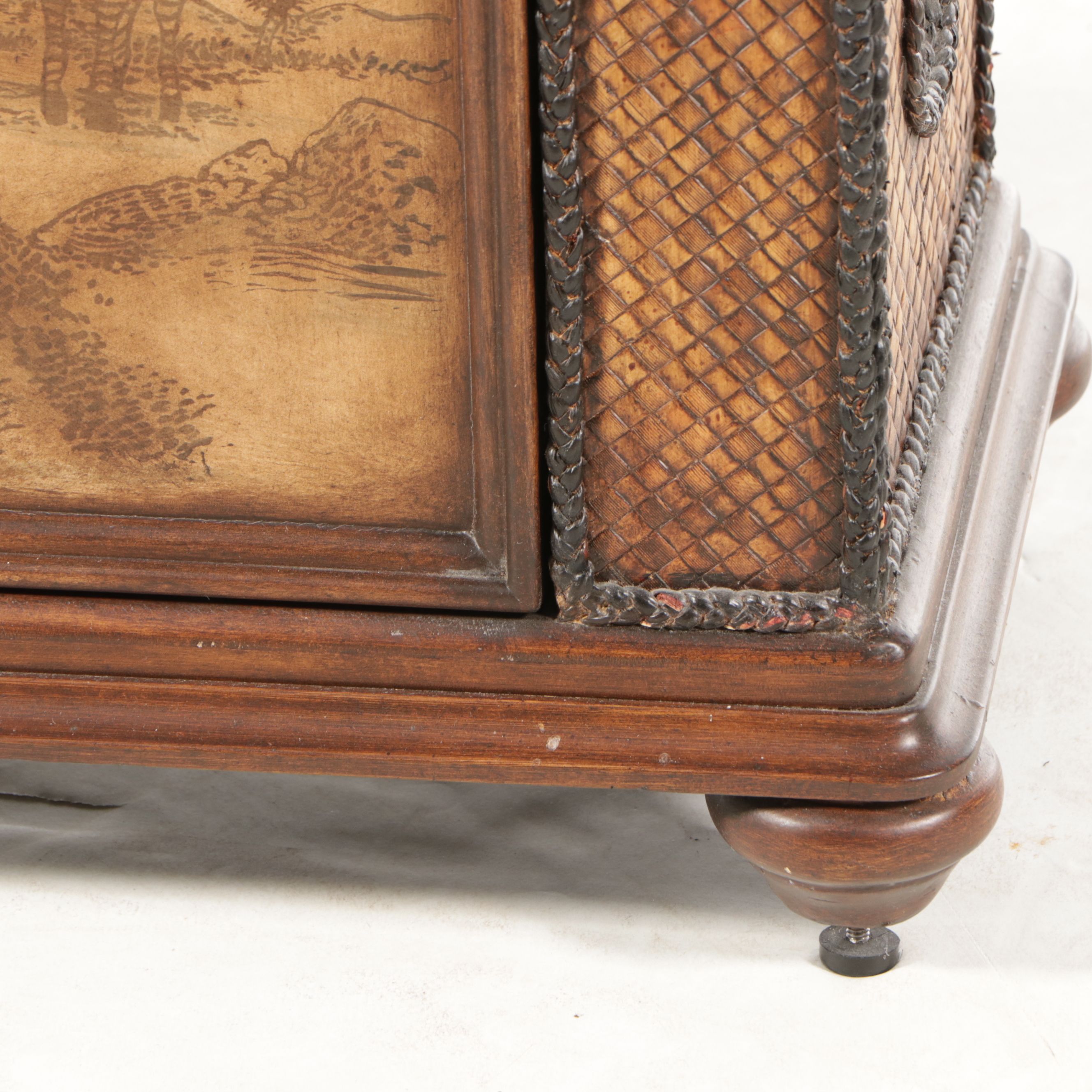 Safari Theme Wooden End Table Featuring Zebra Imagery