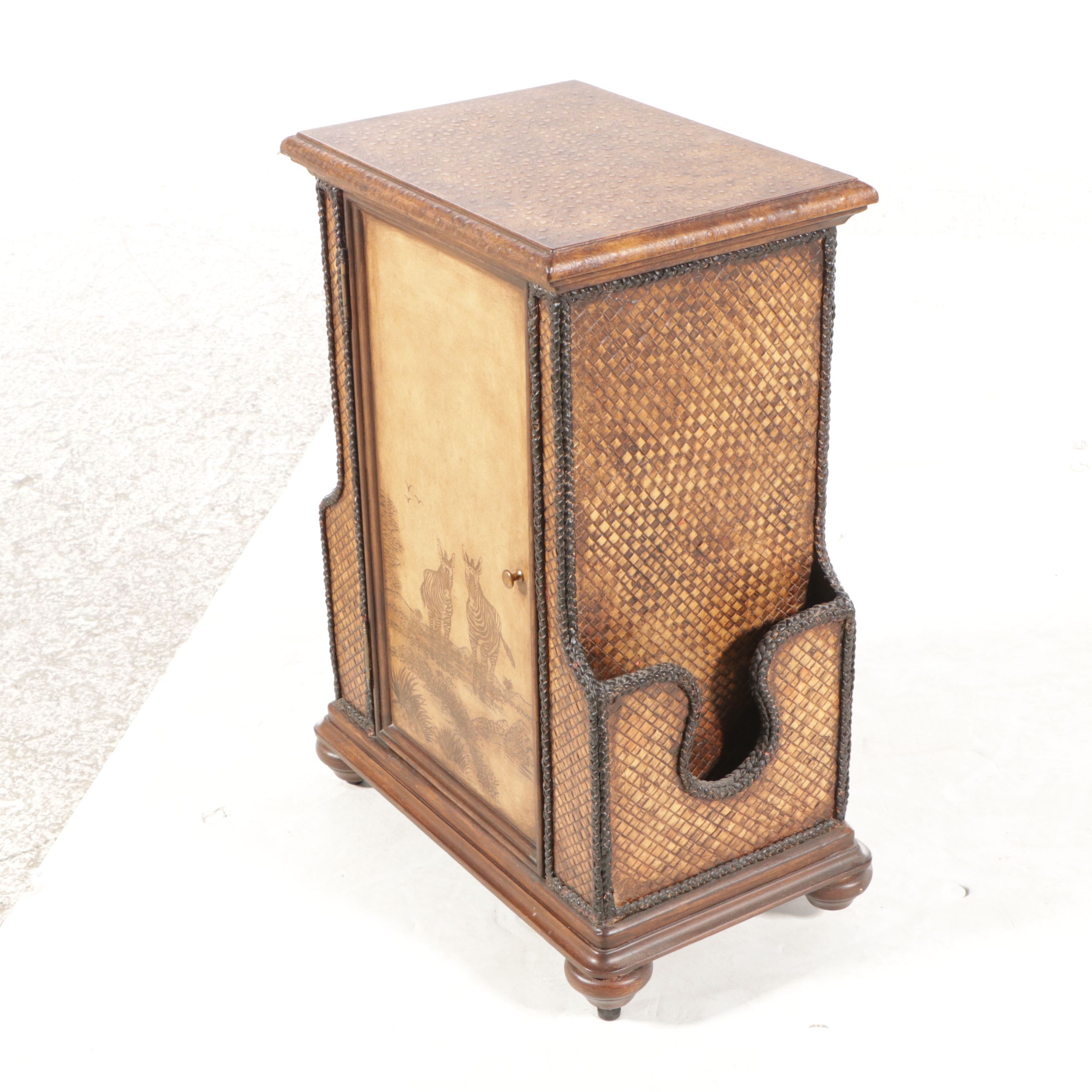 Safari Theme Wooden End Table Featuring Zebra Imagery