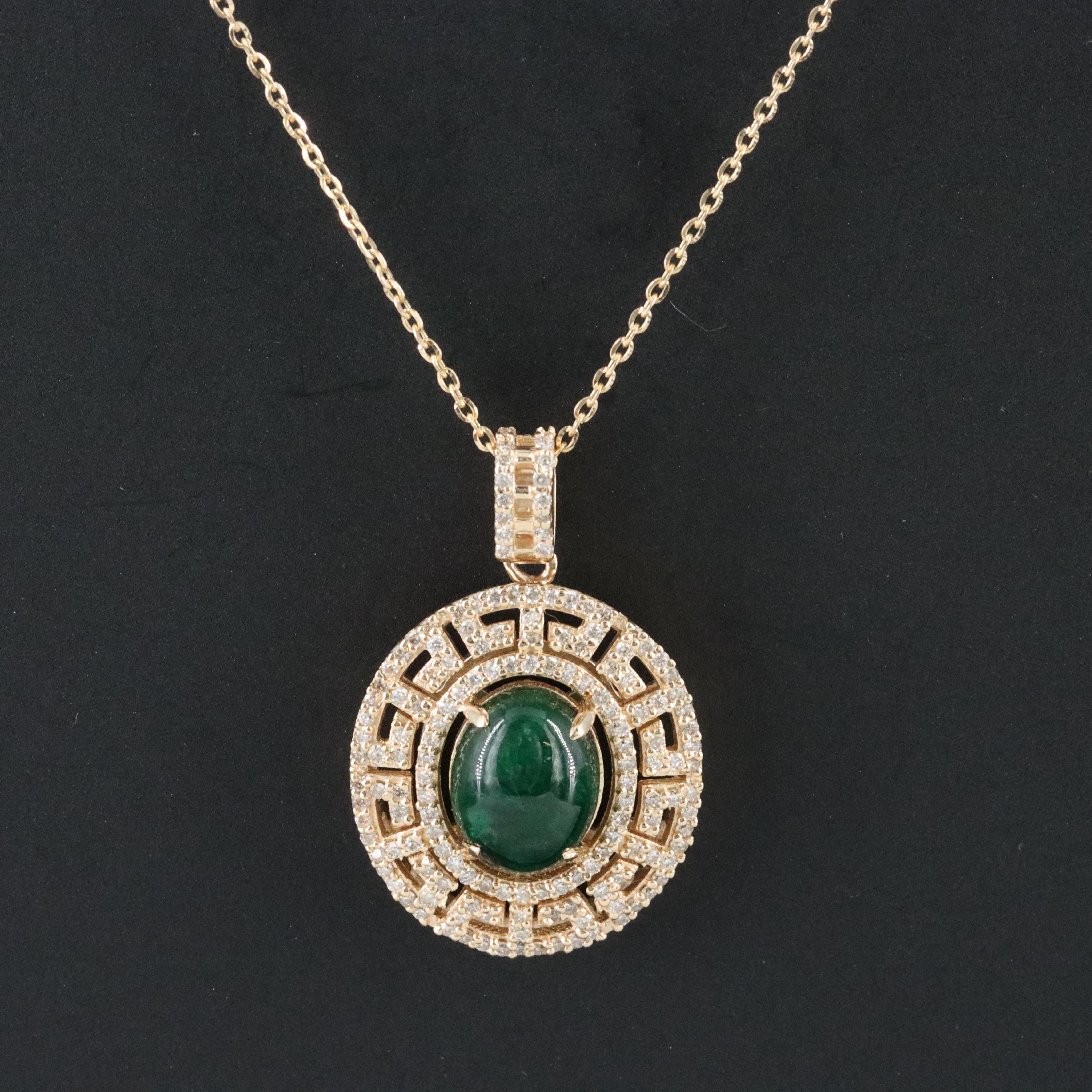 14K 1.50 CT Emerald and Diamond Pendant Necklace