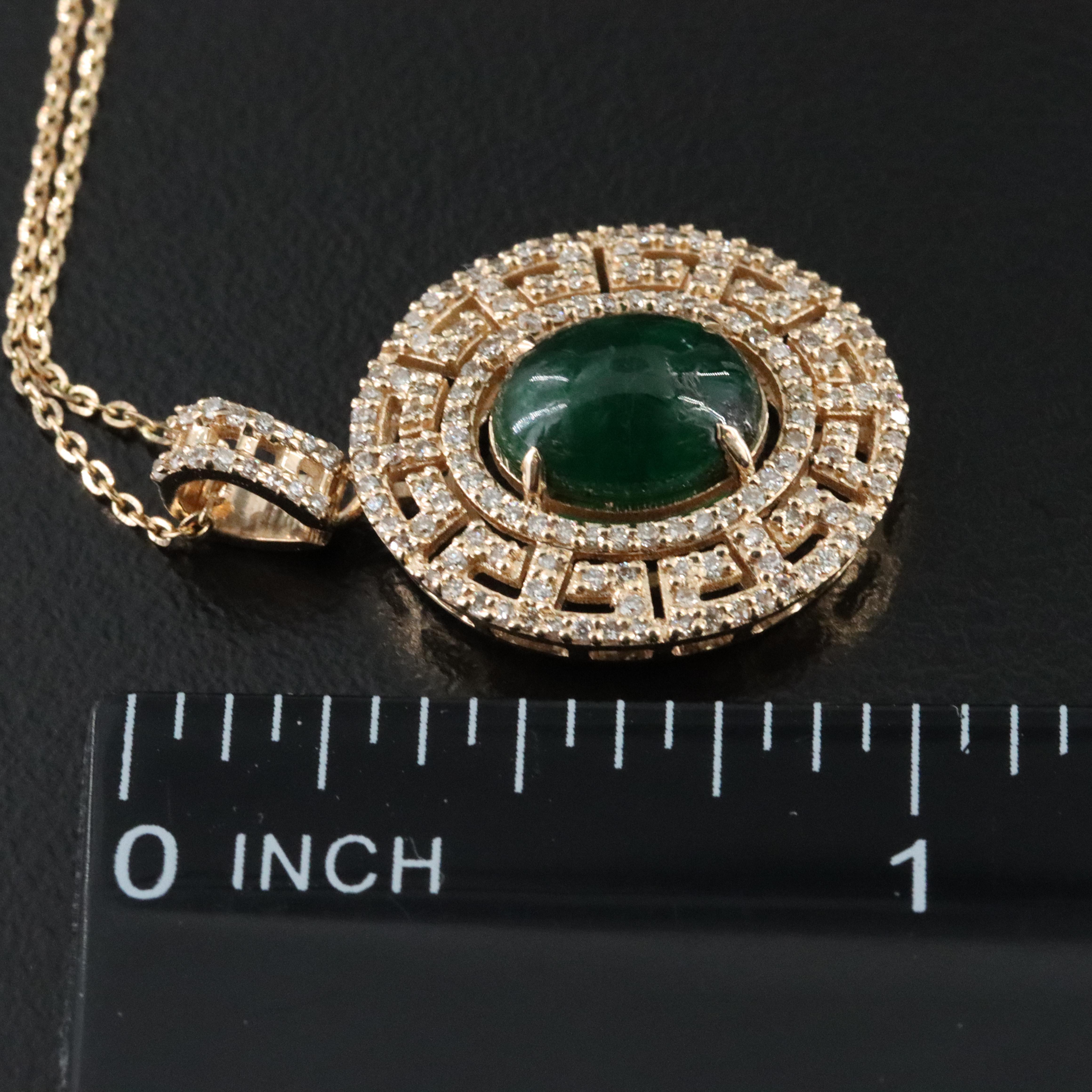 14K 1.50 CT Emerald and Diamond Pendant Necklace