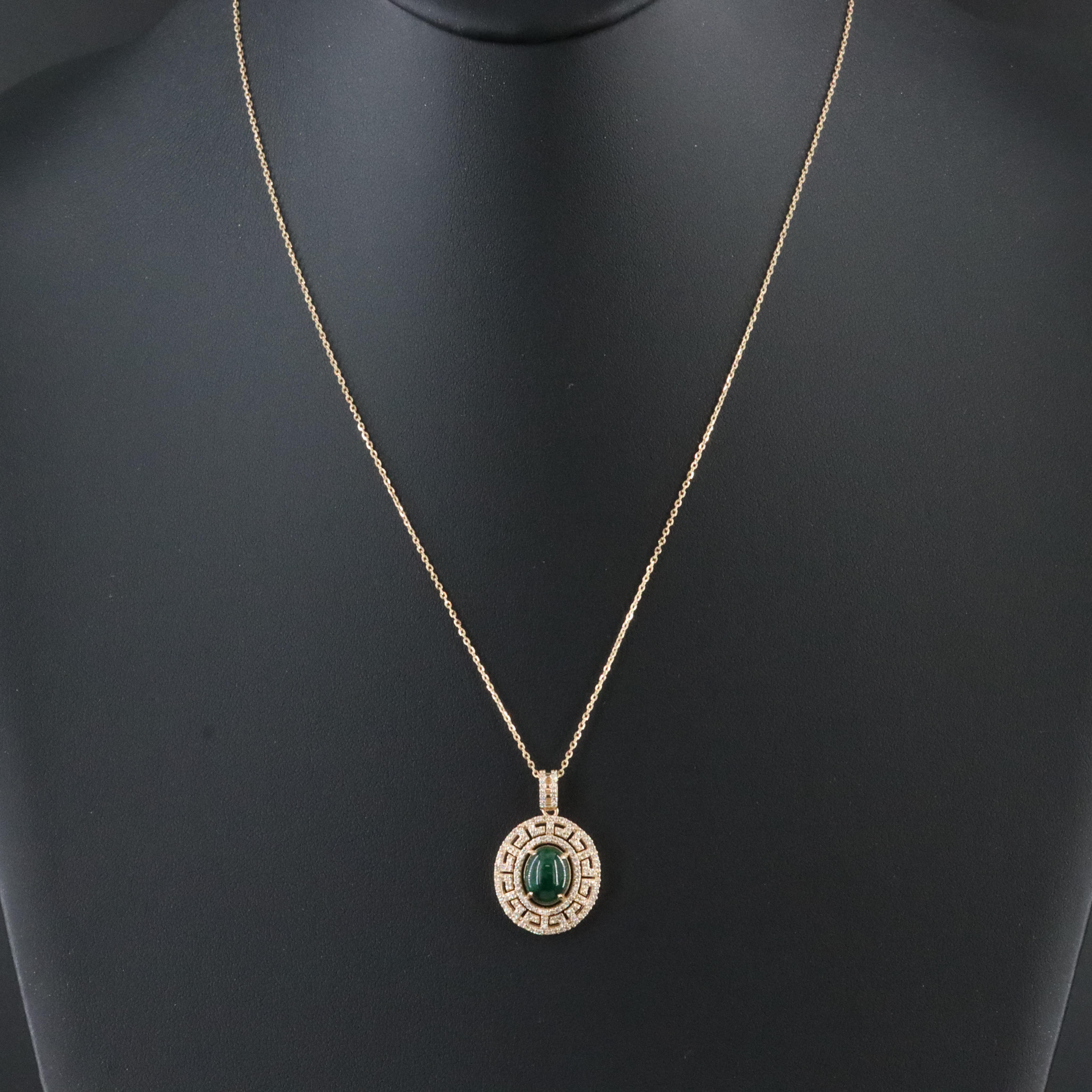 14K 1.50 CT Emerald and Diamond Pendant Necklace