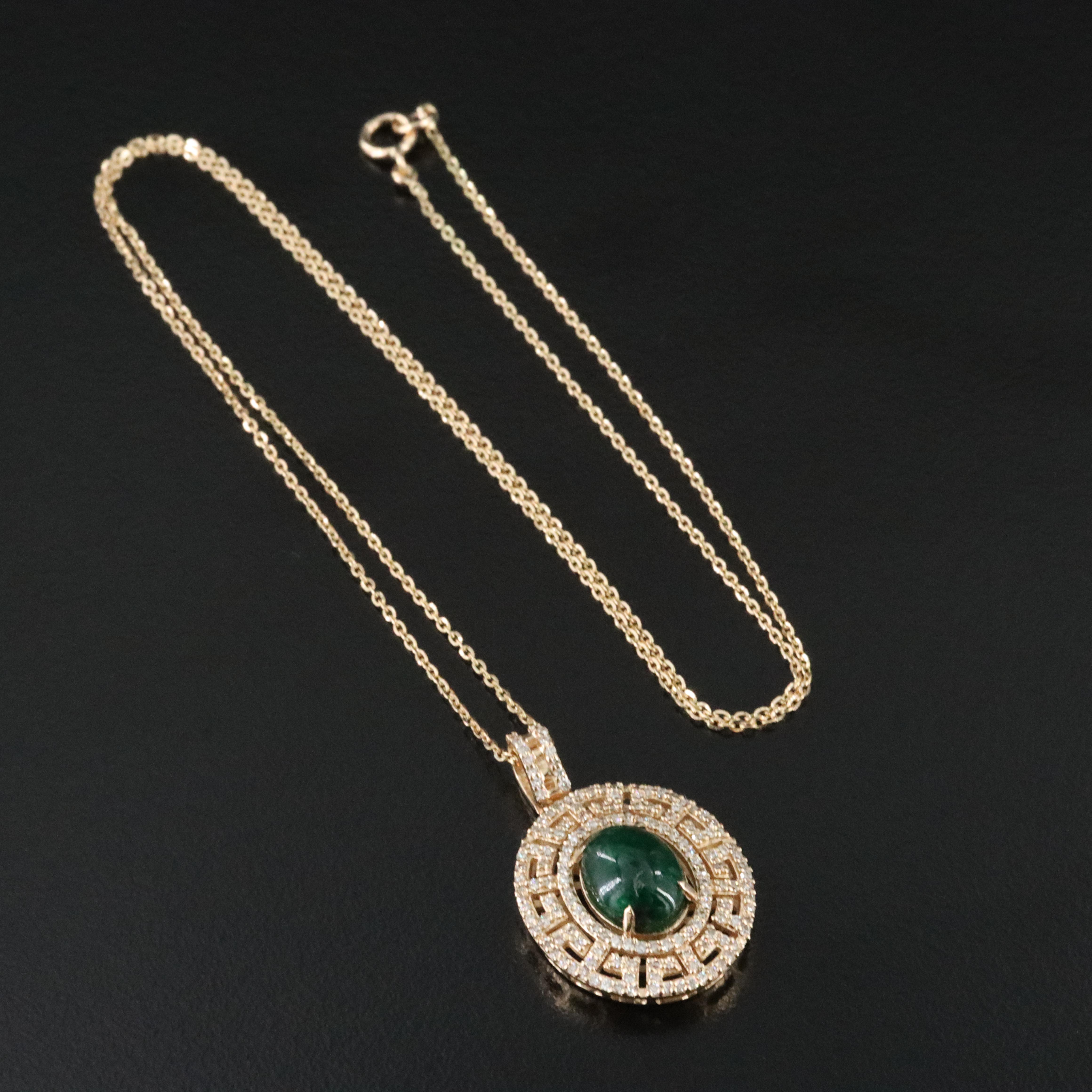 14K 1.50 CT Emerald and Diamond Pendant Necklace