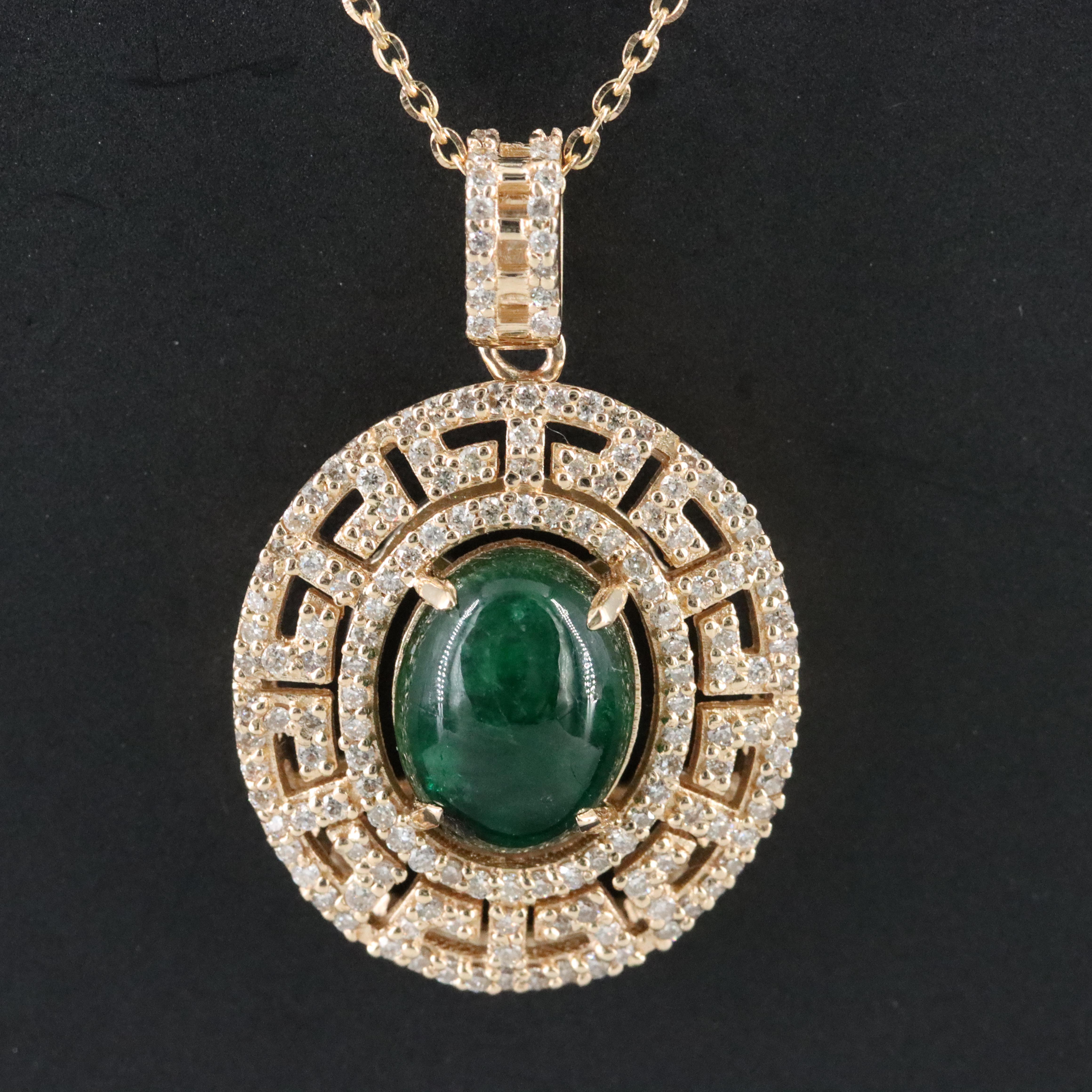 14K 1.50 CT Emerald and Diamond Pendant Necklace