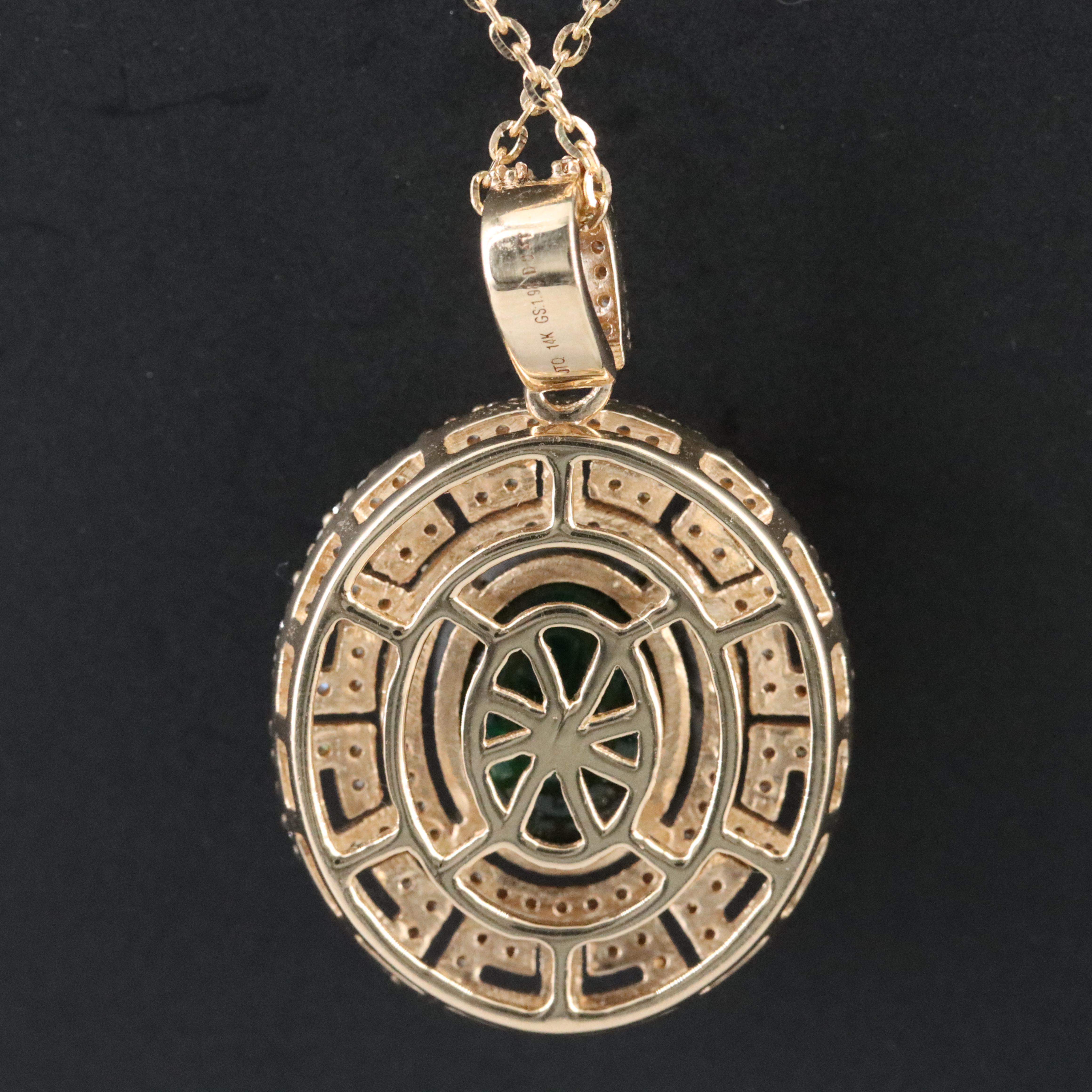 14K 1.50 CT Emerald and Diamond Pendant Necklace