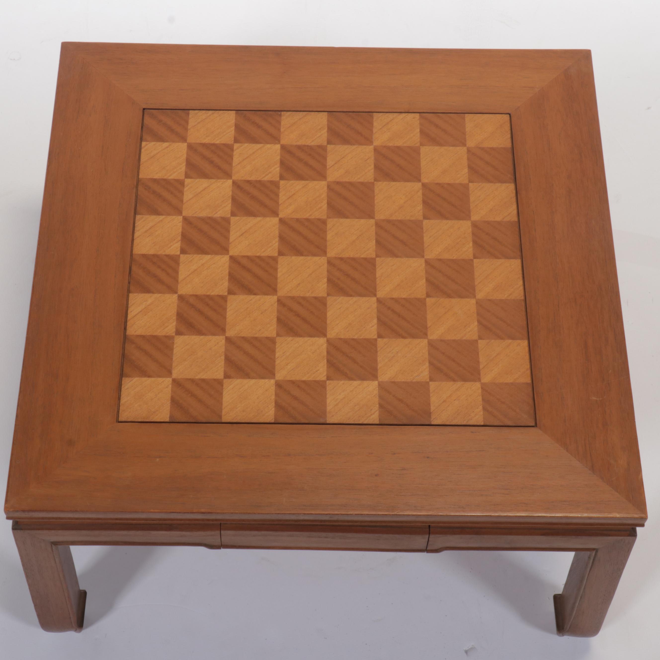 Ricardo Lynn & Co. Chinese Wooden Checkerboard Games Table with Chess Pieces