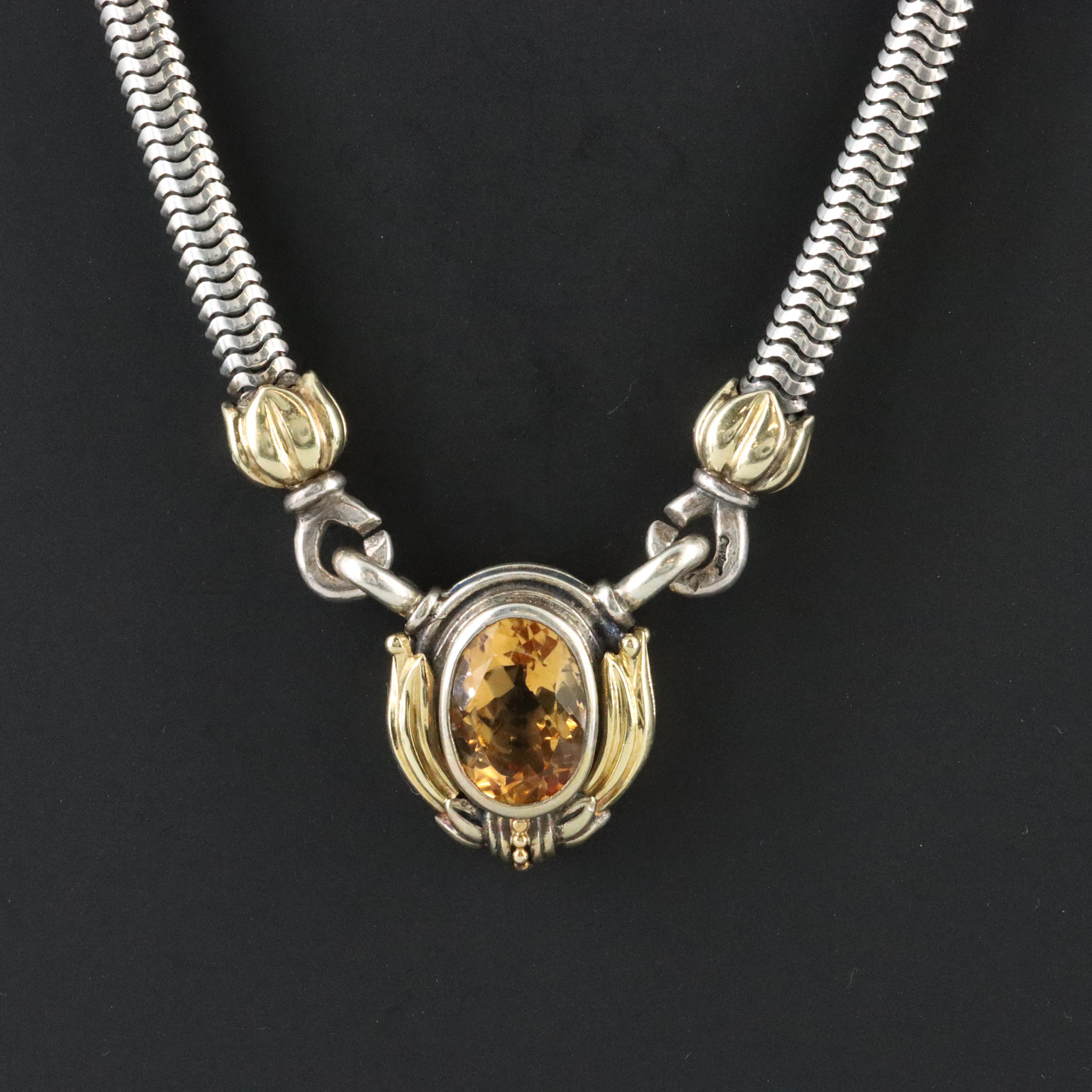 Caviar Sterling and 18K Citrine Foliate Necklace