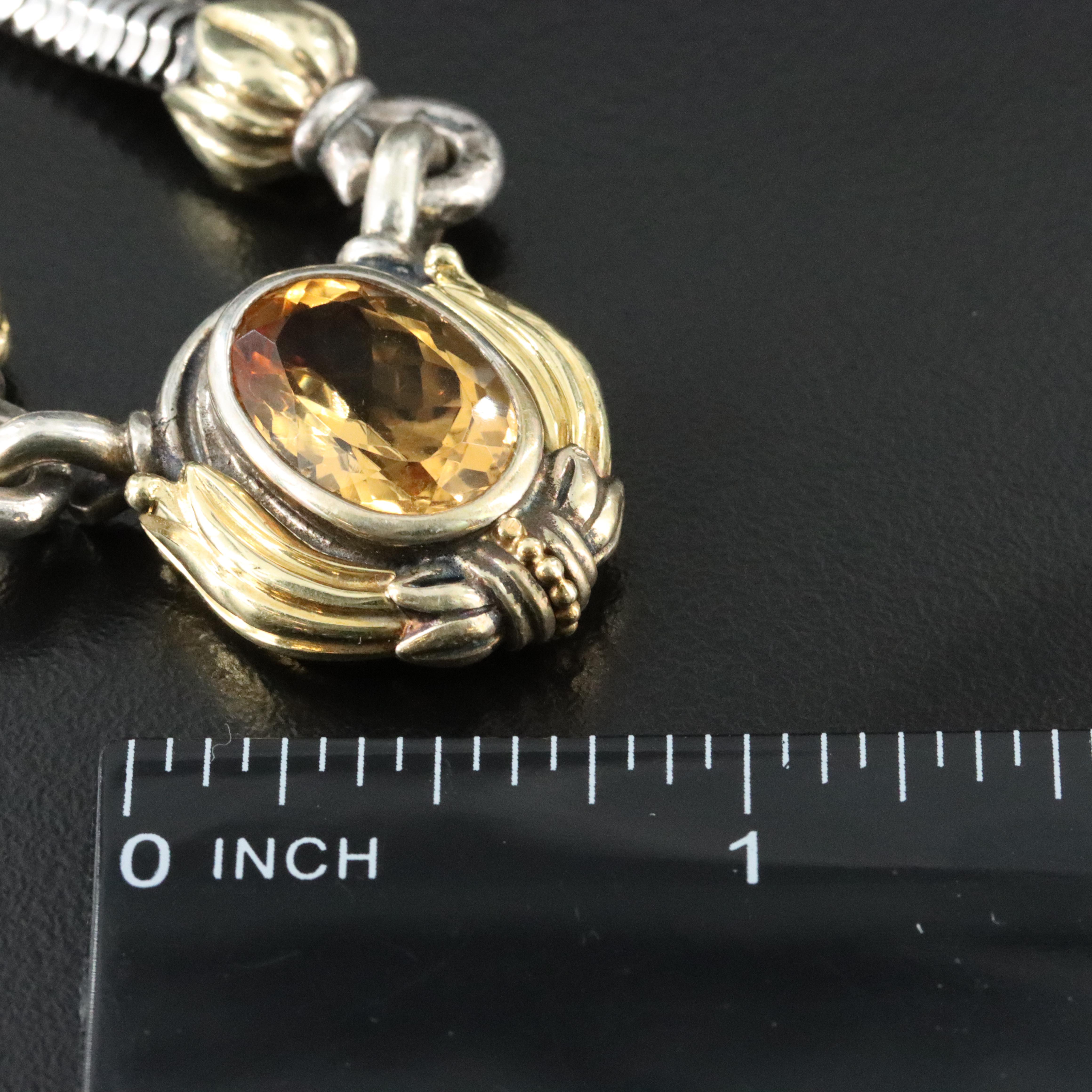 Caviar Sterling and 18K Citrine Foliate Necklace