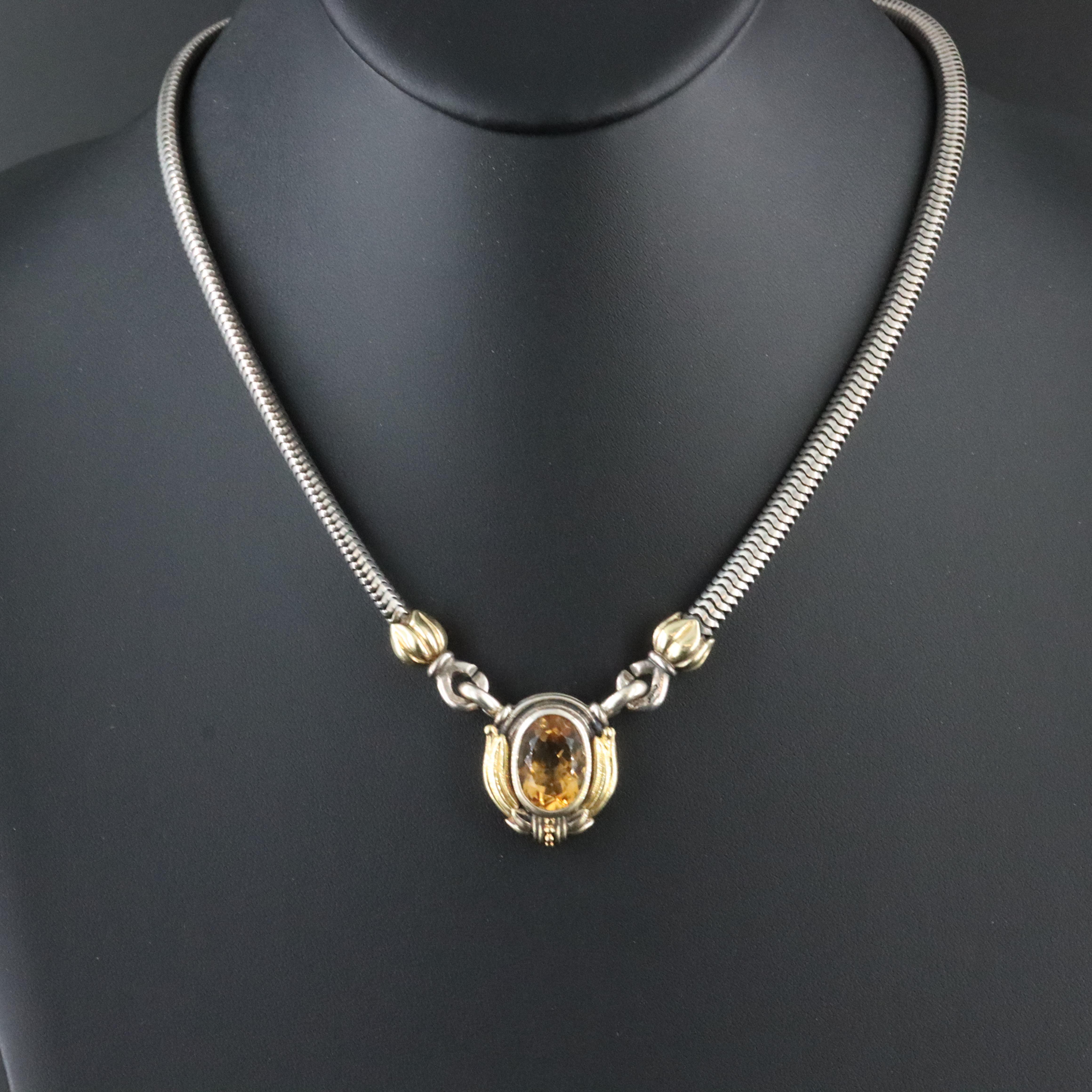 Caviar Sterling and 18K Citrine Foliate Necklace