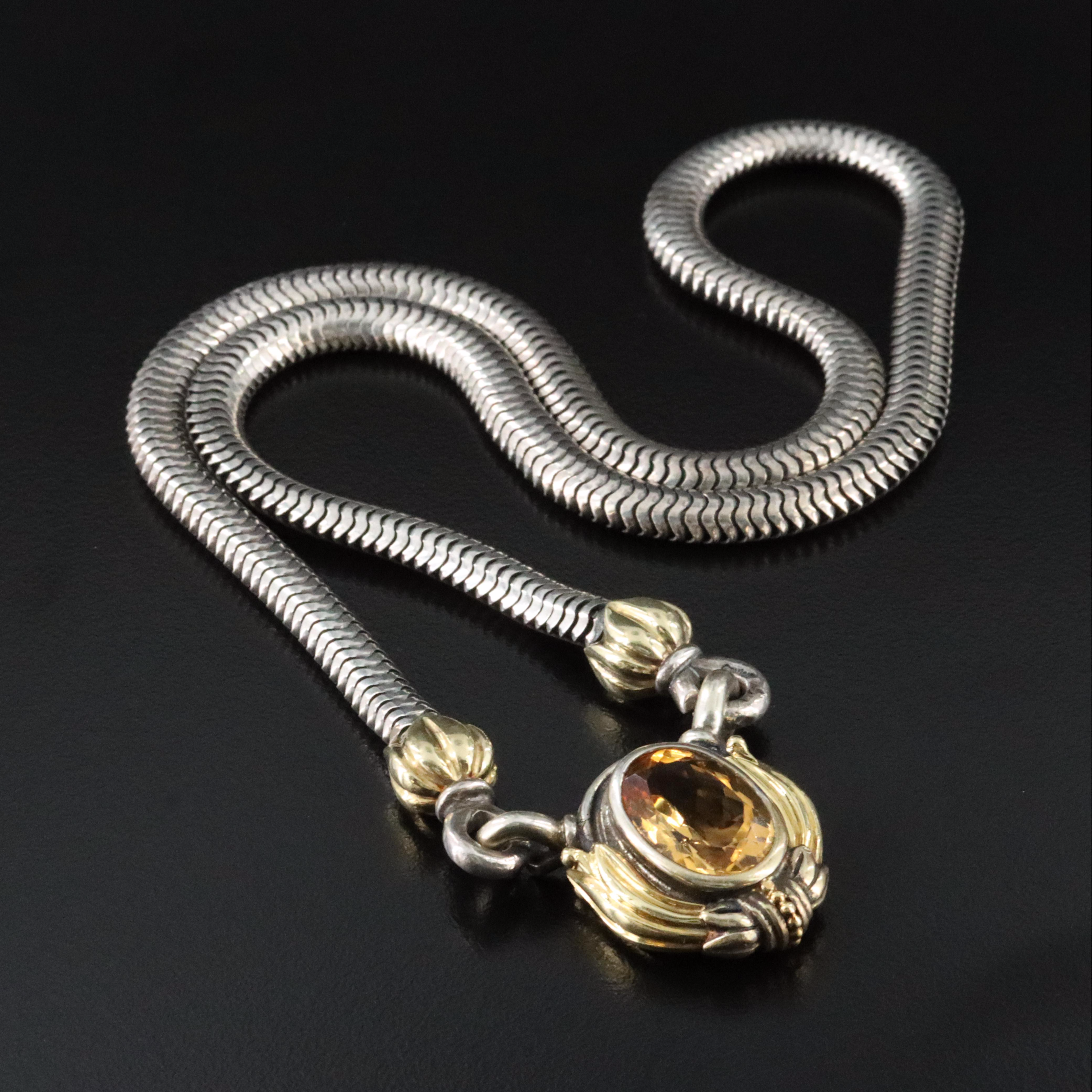 Caviar Sterling and 18K Citrine Foliate Necklace