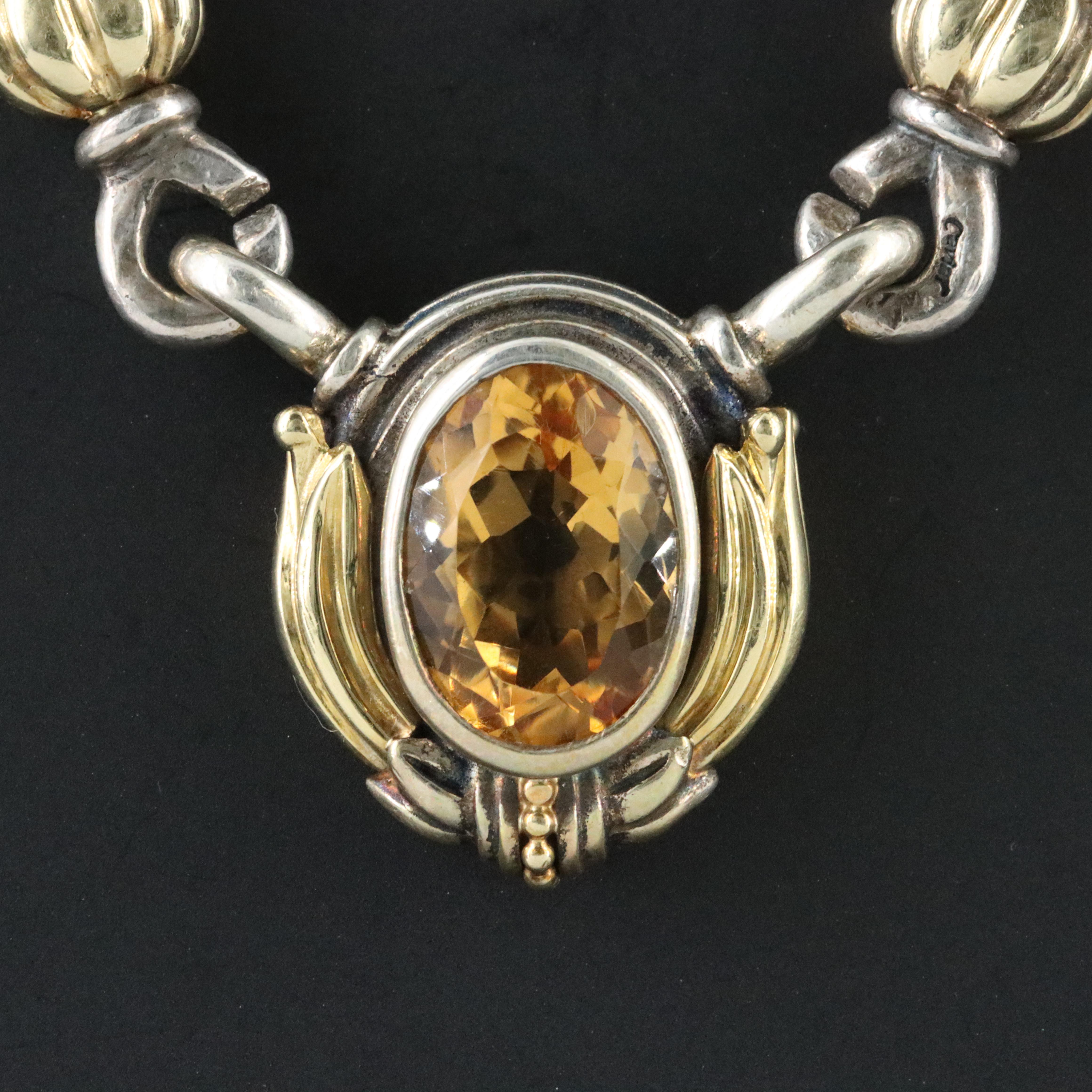 Caviar Sterling and 18K Citrine Foliate Necklace