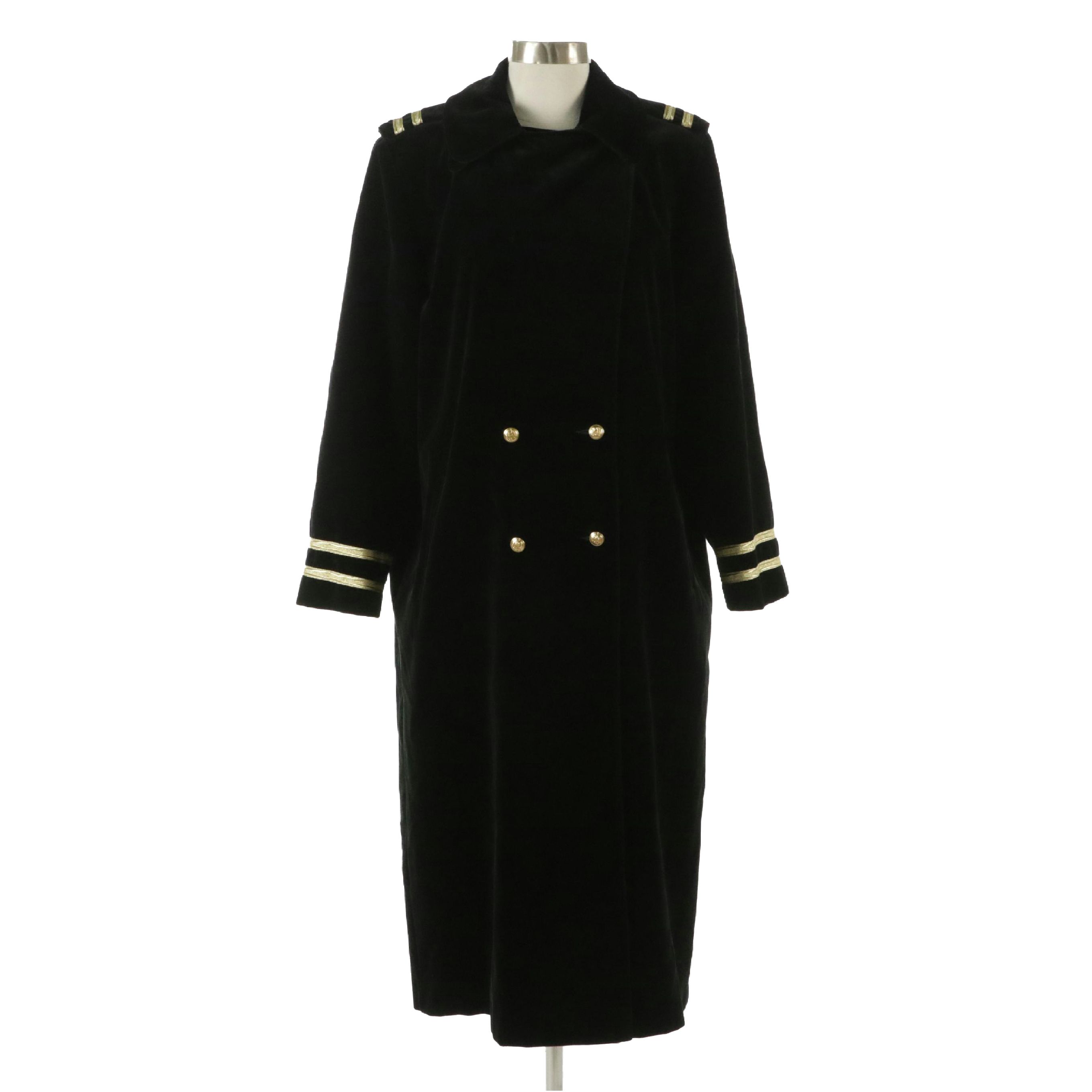 Carol Cohen for Drizzle Military Style Double-Breasted Cotton Velveteen Coat