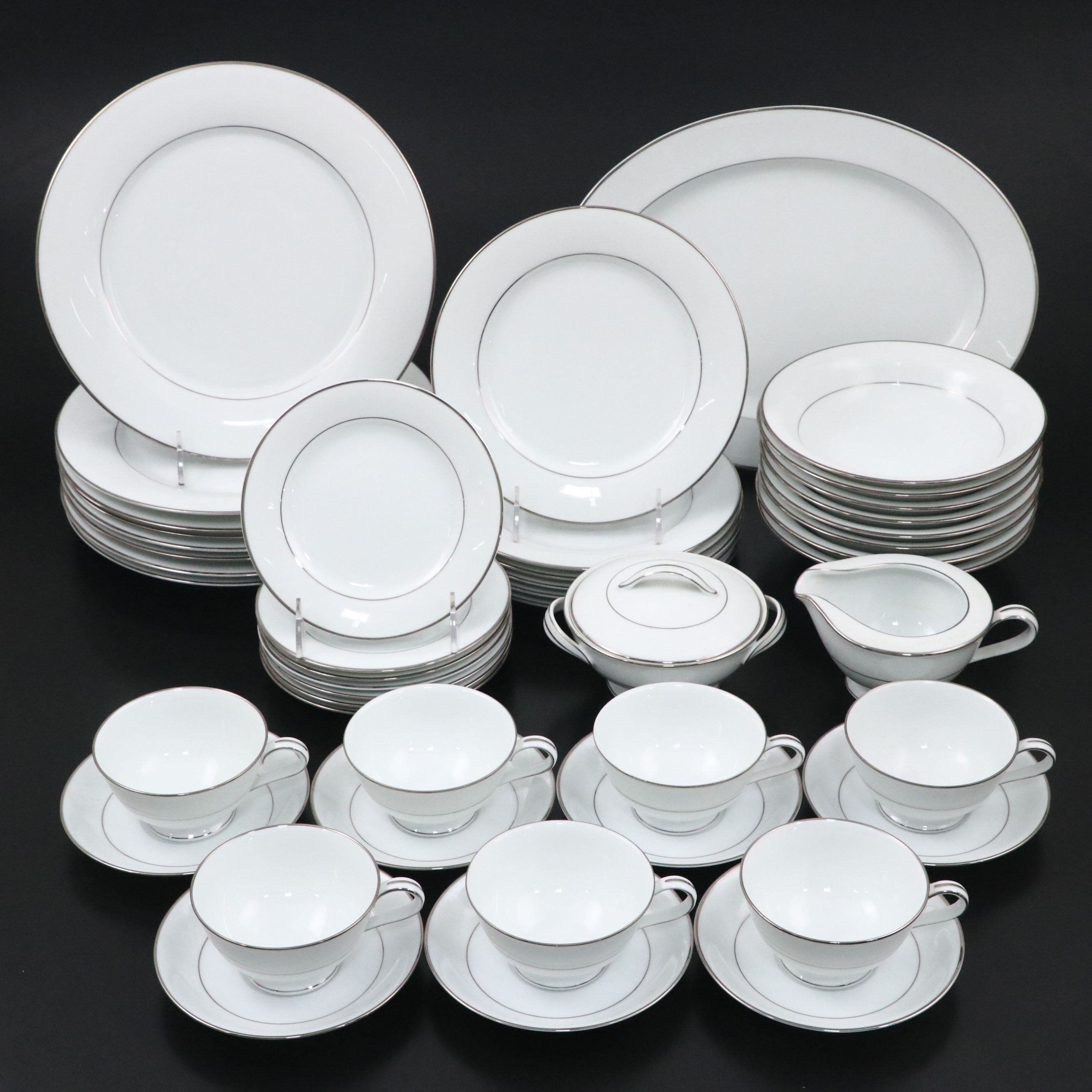 Noritake "Envoy" Platinum Trim Ceramic Dinnerware, Mid to Late 20th Century