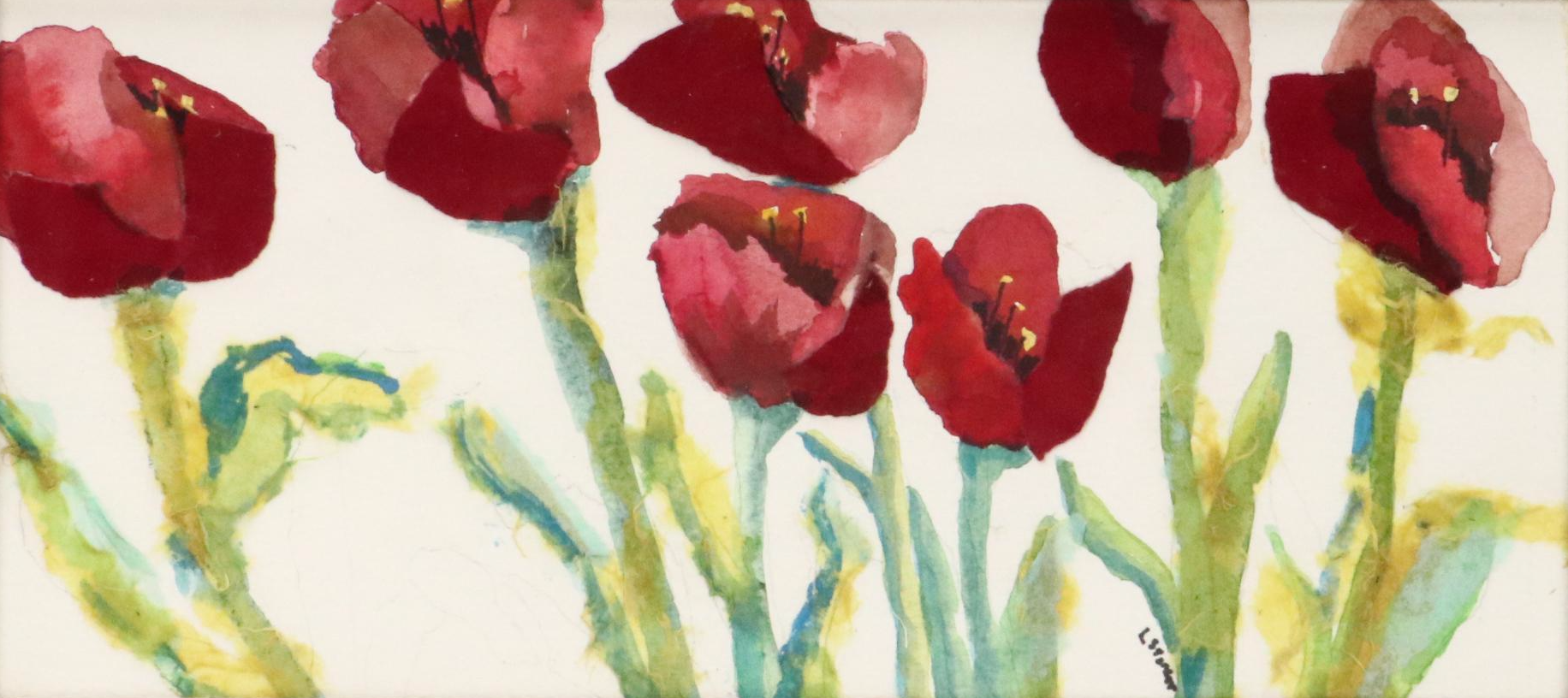 Mixed Media Painting of Poppies with Textile Collage Details