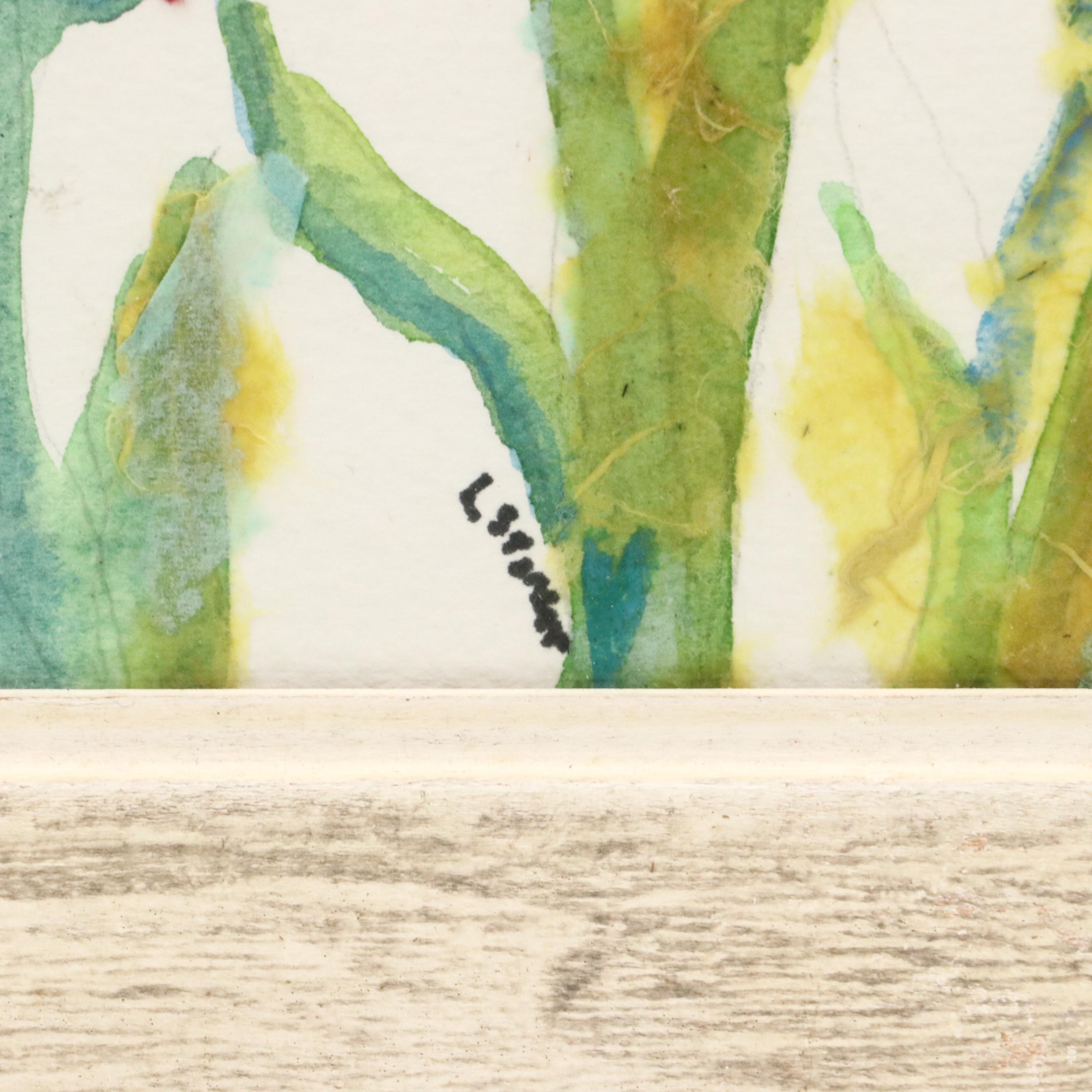 Mixed Media Painting of Poppies with Textile Collage Details