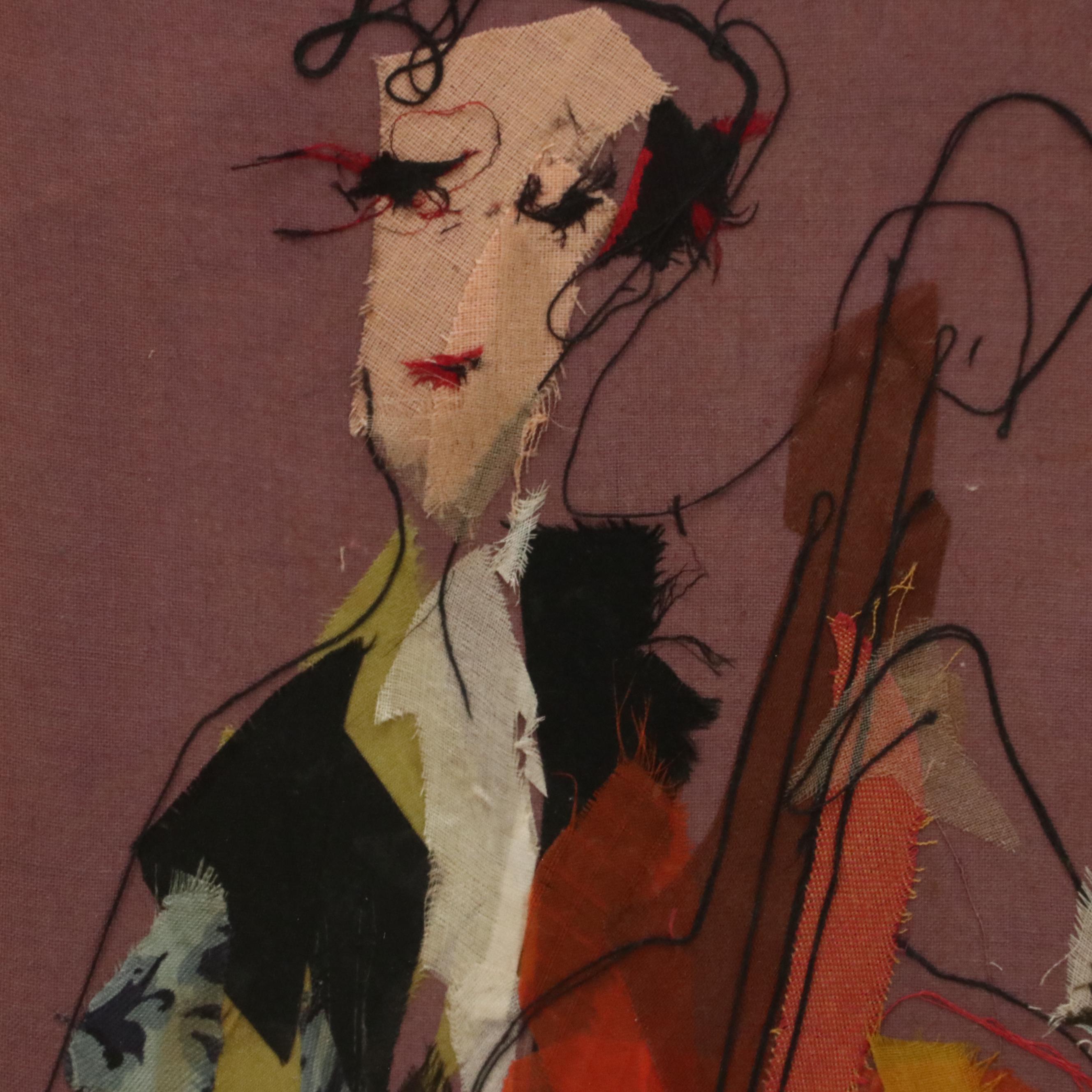 Ella Ra'ayoni Textile Collage of Musician Playing Cello