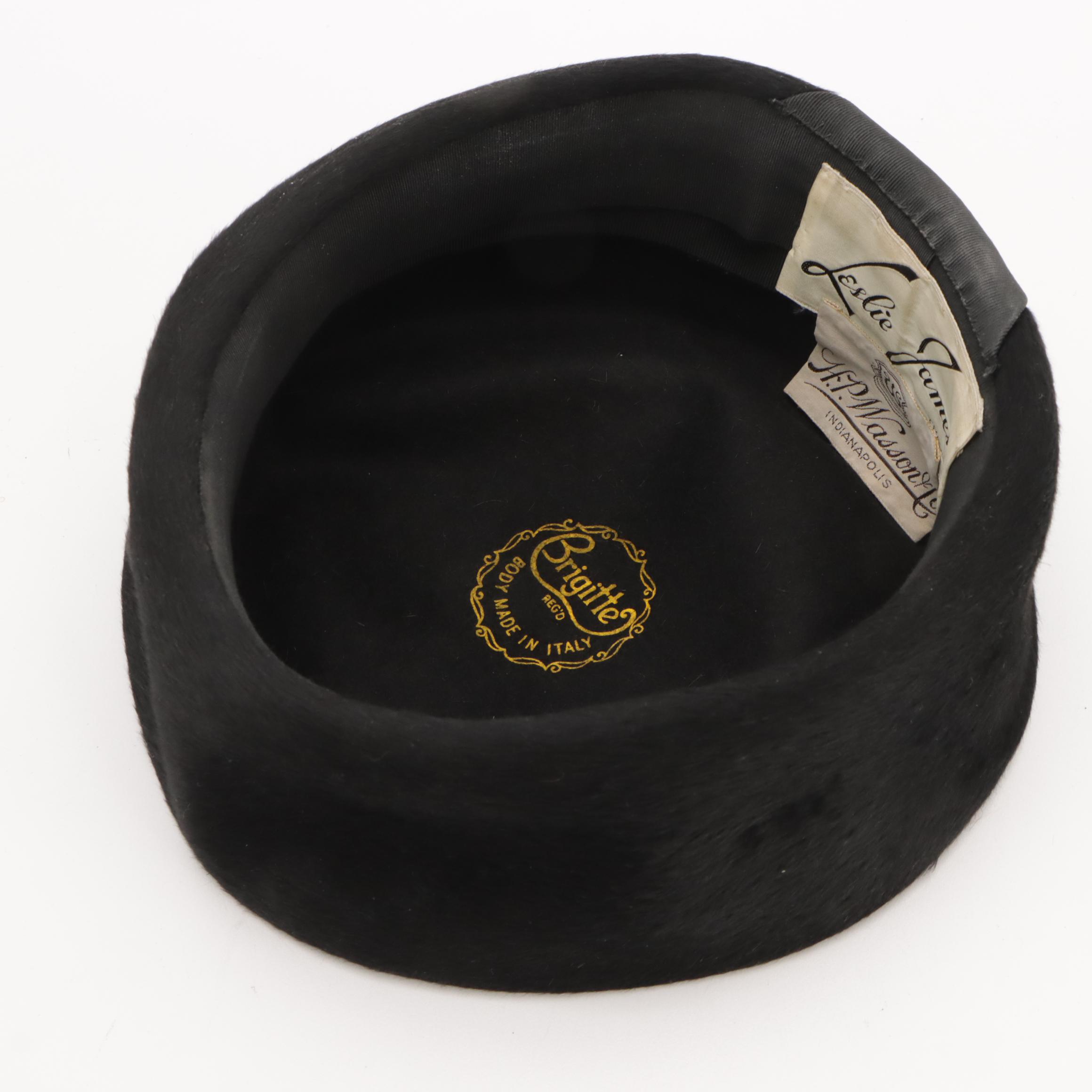 Leslie James Fur Felt Bumper Hat and Other Wool Scarf with Mink Fur Tails, 1940s