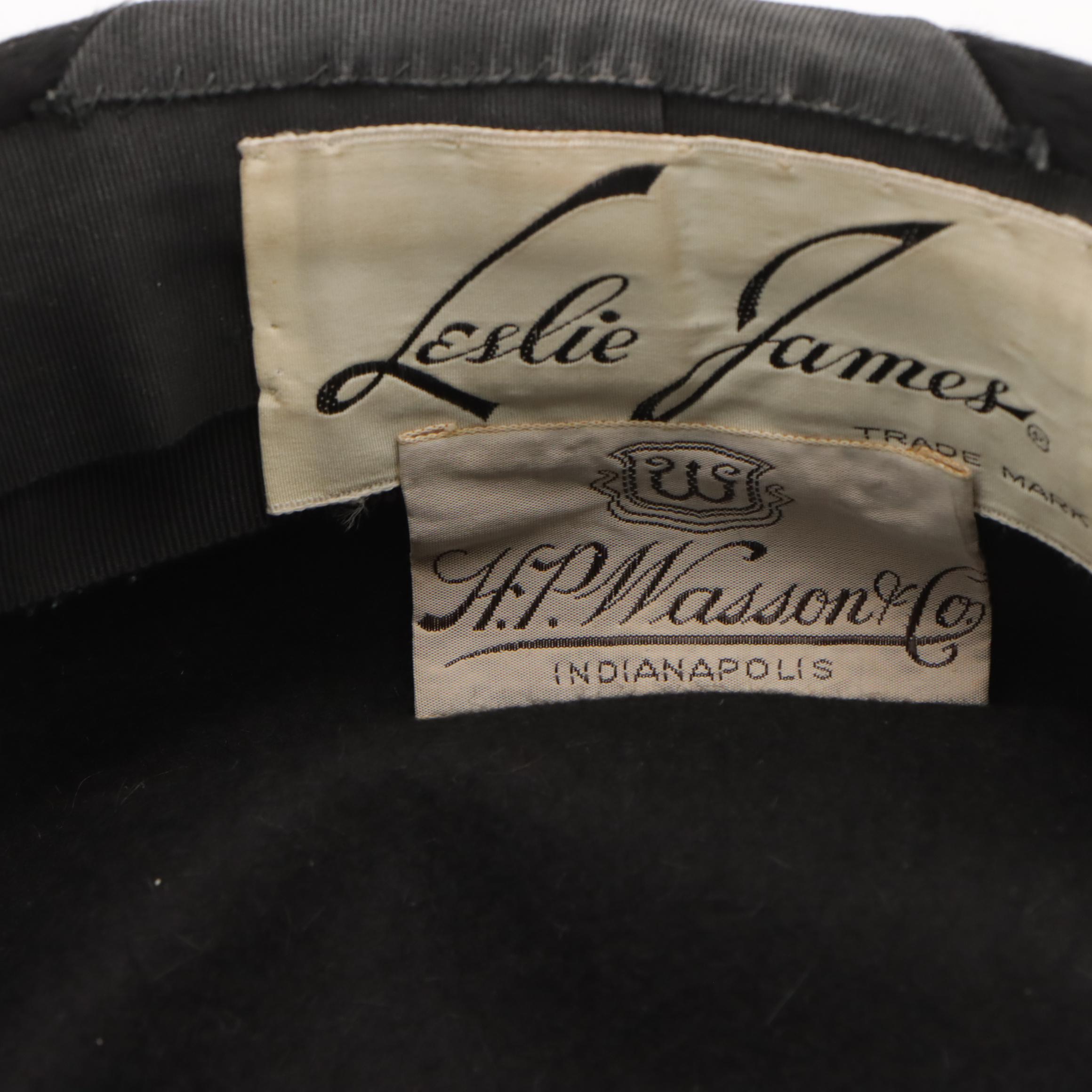 Leslie James Fur Felt Bumper Hat and Other Wool Scarf with Mink Fur Tails, 1940s