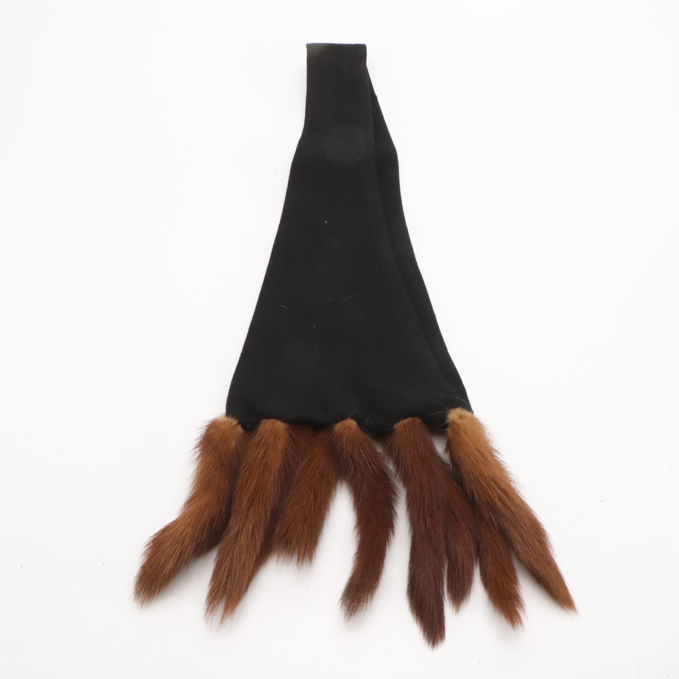 Leslie James Fur Felt Bumper Hat and Other Wool Scarf with Mink Fur Tails, 1940s