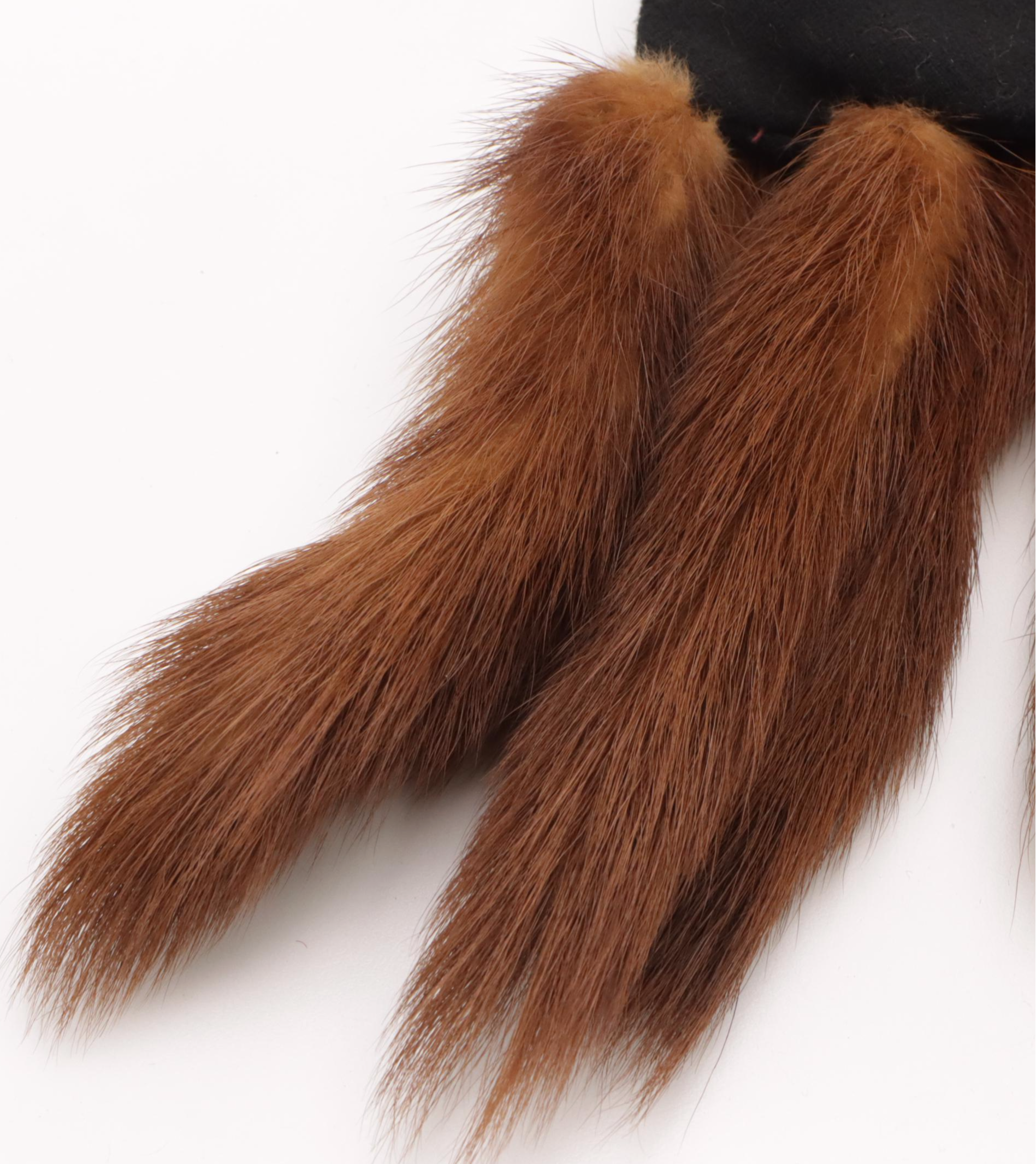 Leslie James Fur Felt Bumper Hat and Other Wool Scarf with Mink Fur Tails, 1940s