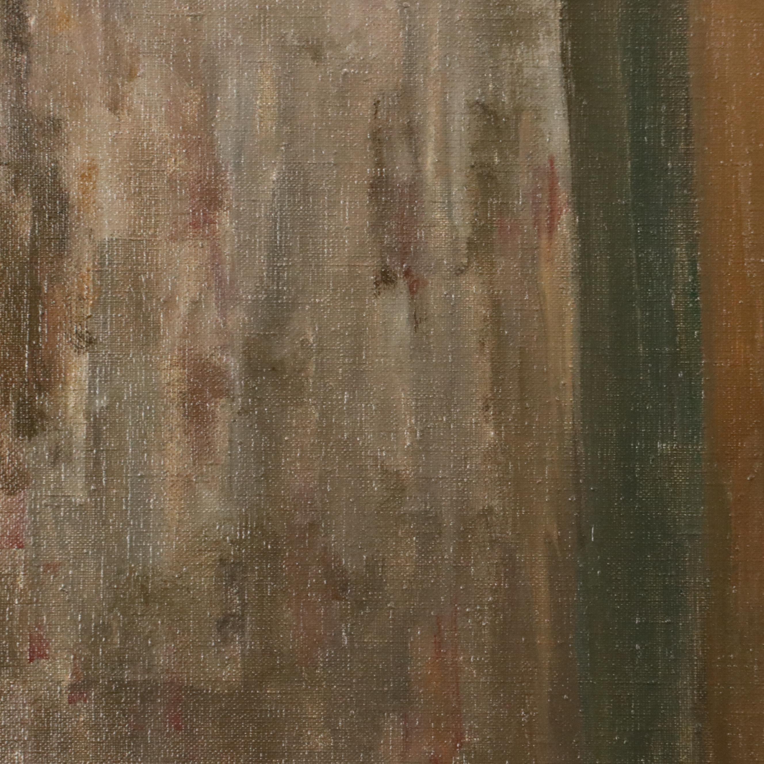 Oil Painting Portrait of Young Woman Holding Bouquet