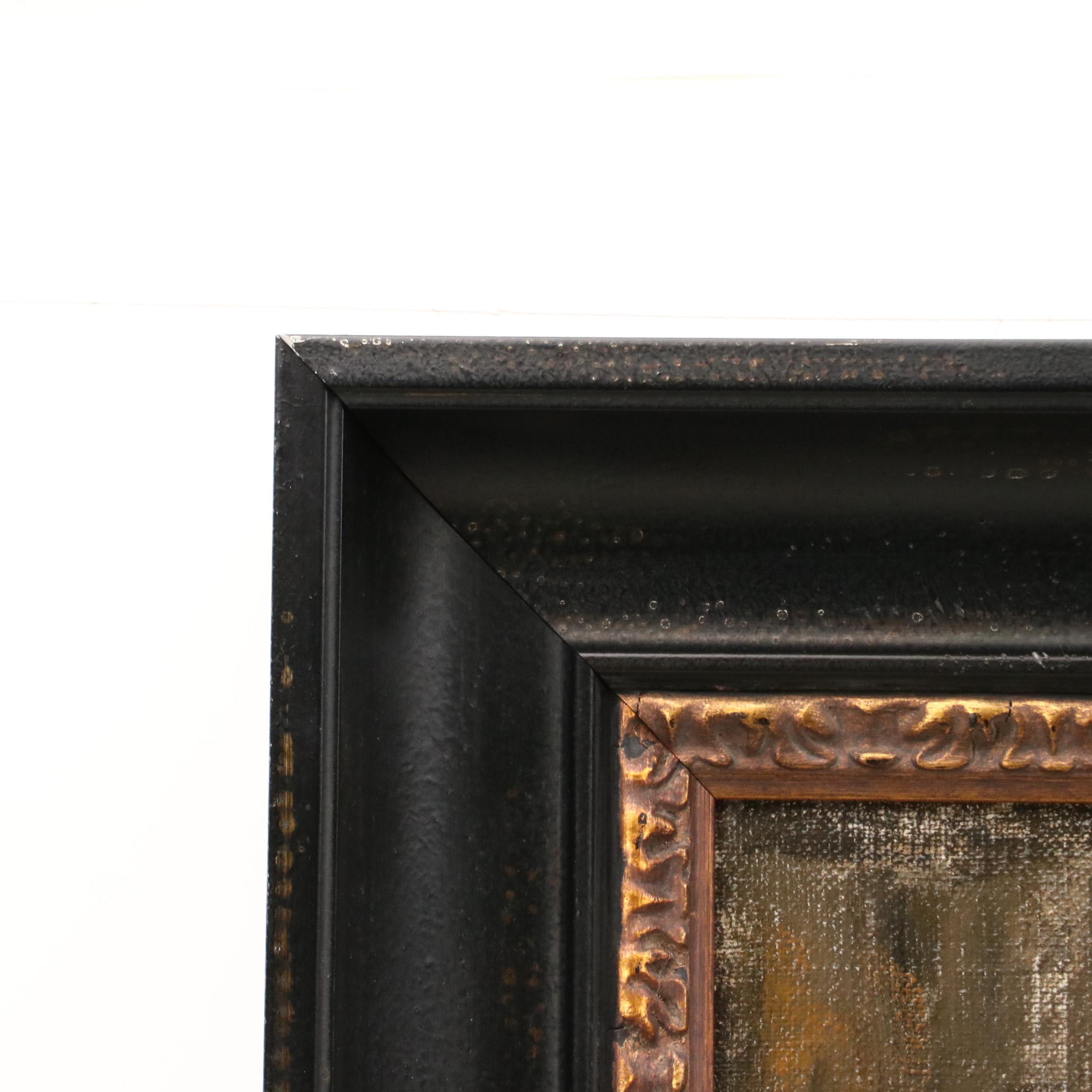 Oil Painting Portrait of Young Woman Holding Bouquet