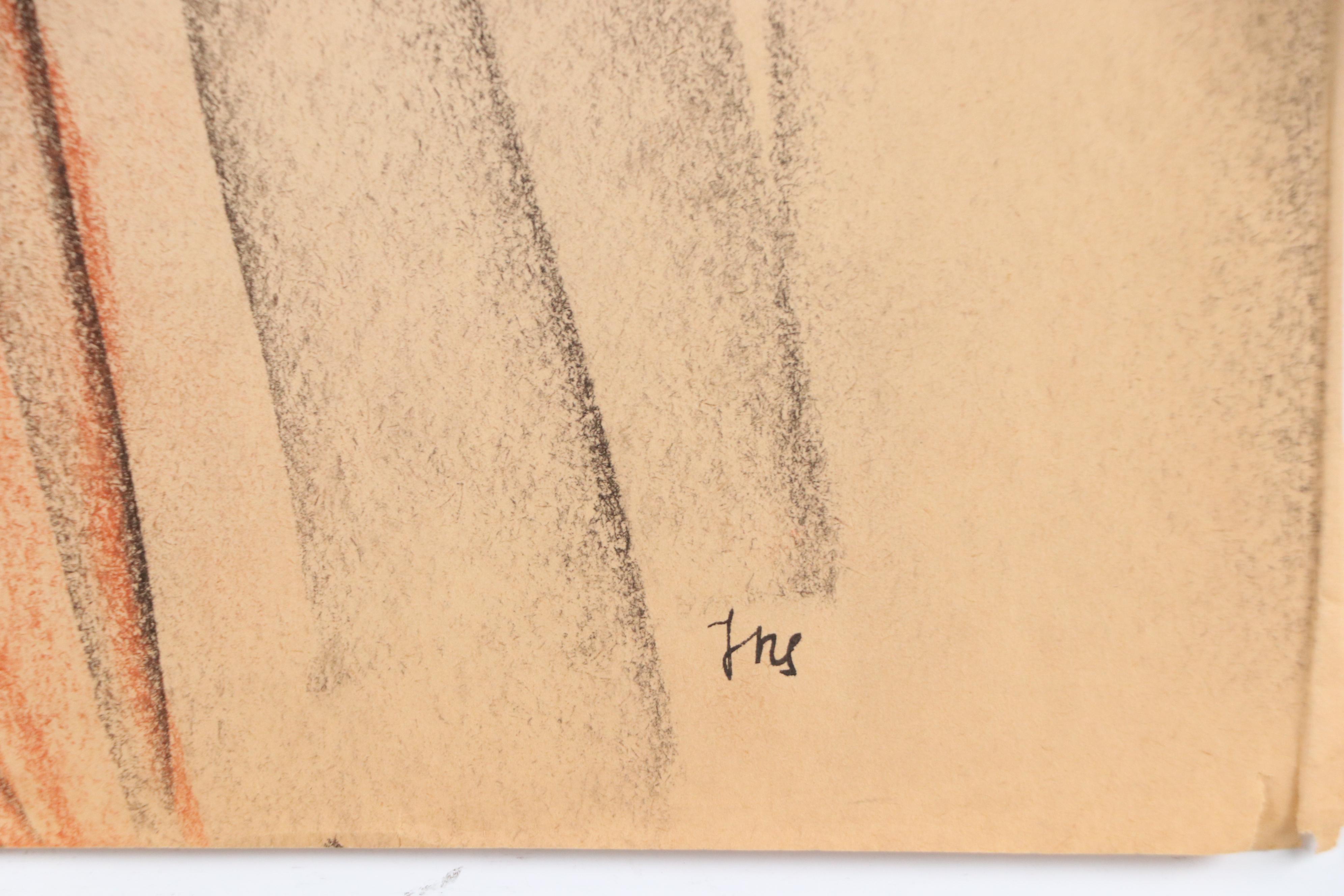 Fred R. Schwartz Figural Oil Pastel Drawings of Nude Women, Mid-20th Century