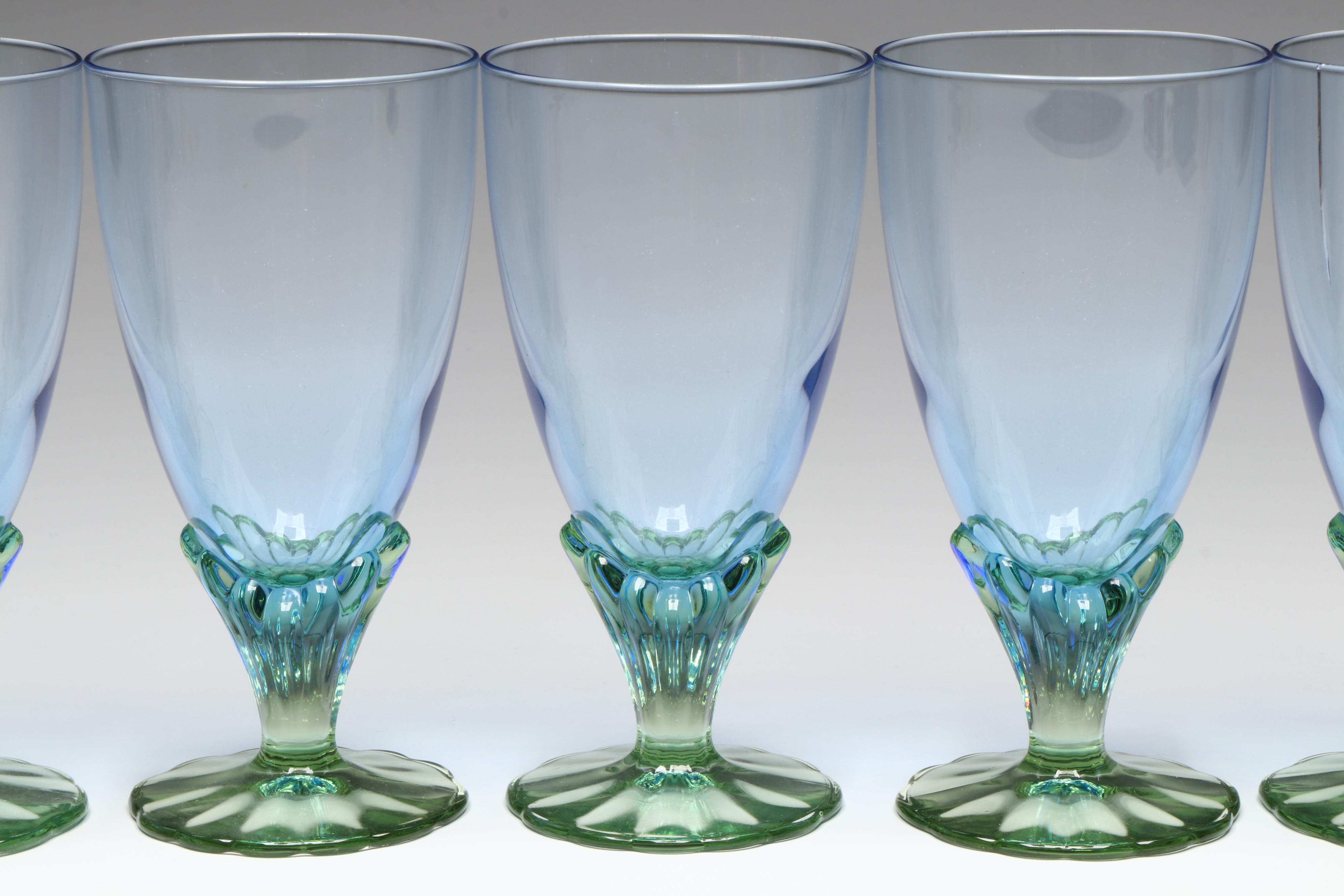 Bormioli Rocco "Bahia" Green and Blue Glass Water Goblets