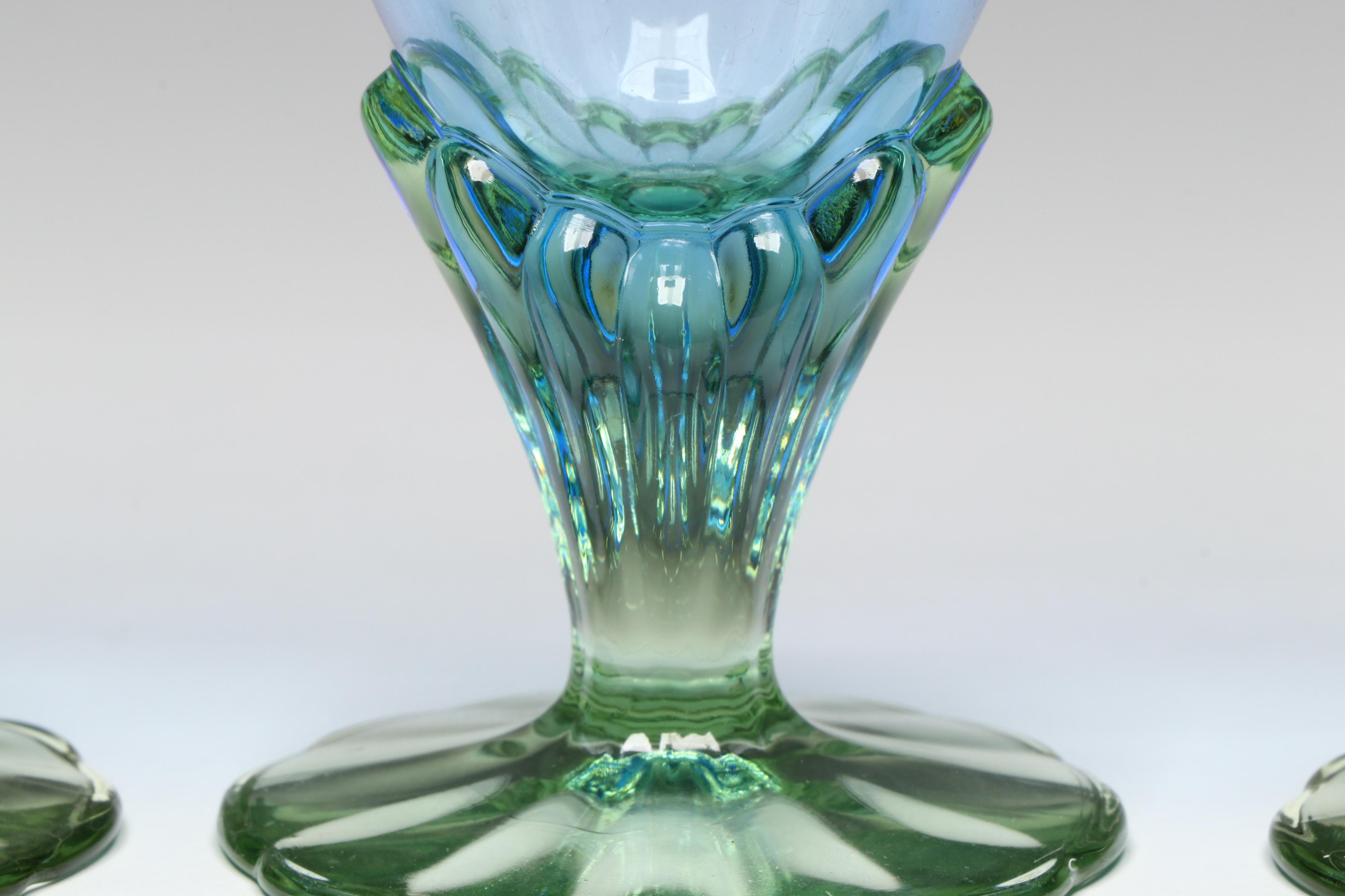 Bormioli Rocco "Bahia" Green and Blue Glass Water Goblets