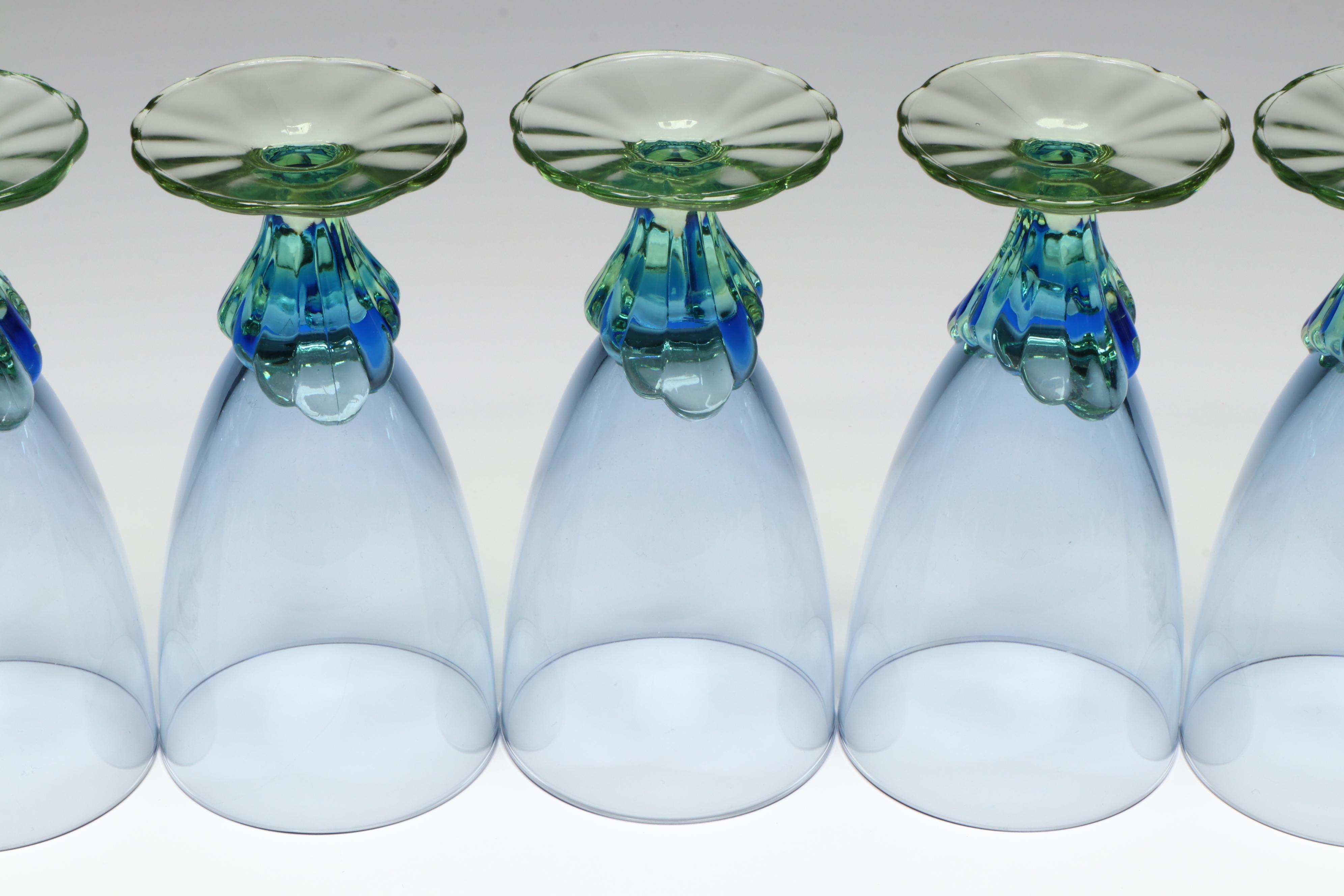 Bormioli Rocco "Bahia" Green and Blue Glass Water Goblets