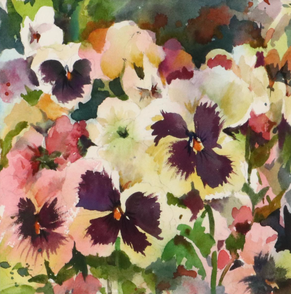 Floral Watercolor Painting of Pansies