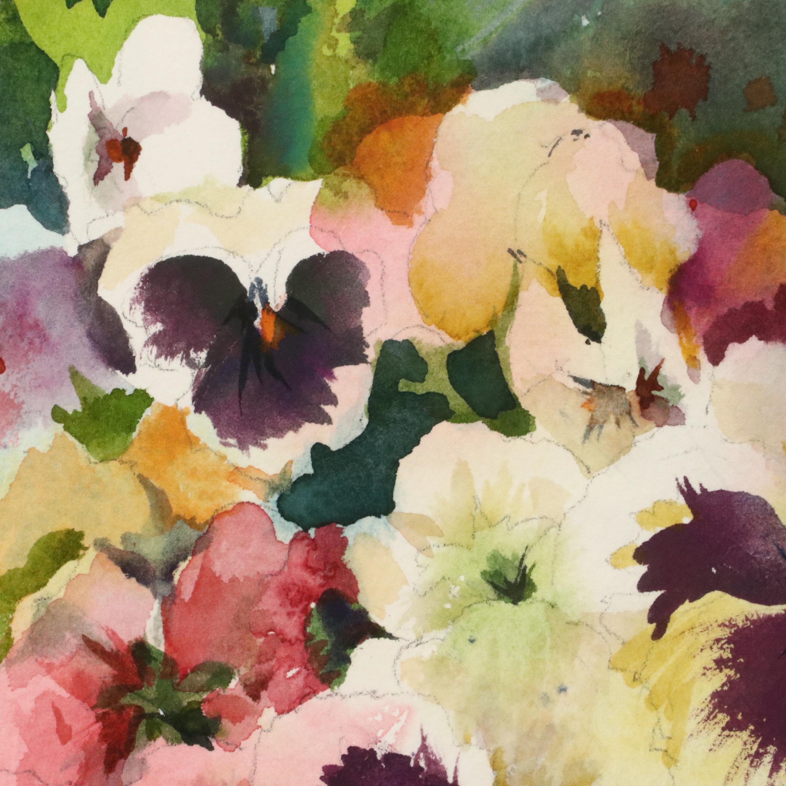 Floral Watercolor Painting of Pansies