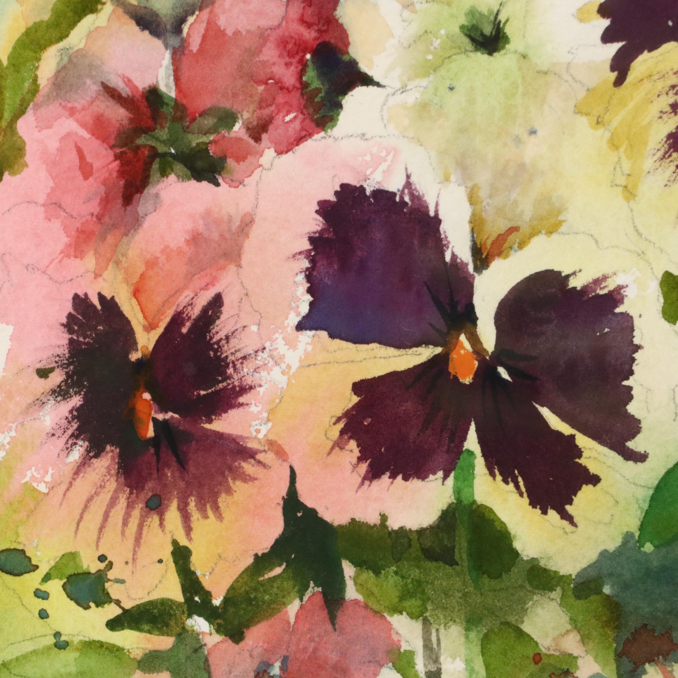 Floral Watercolor Painting of Pansies