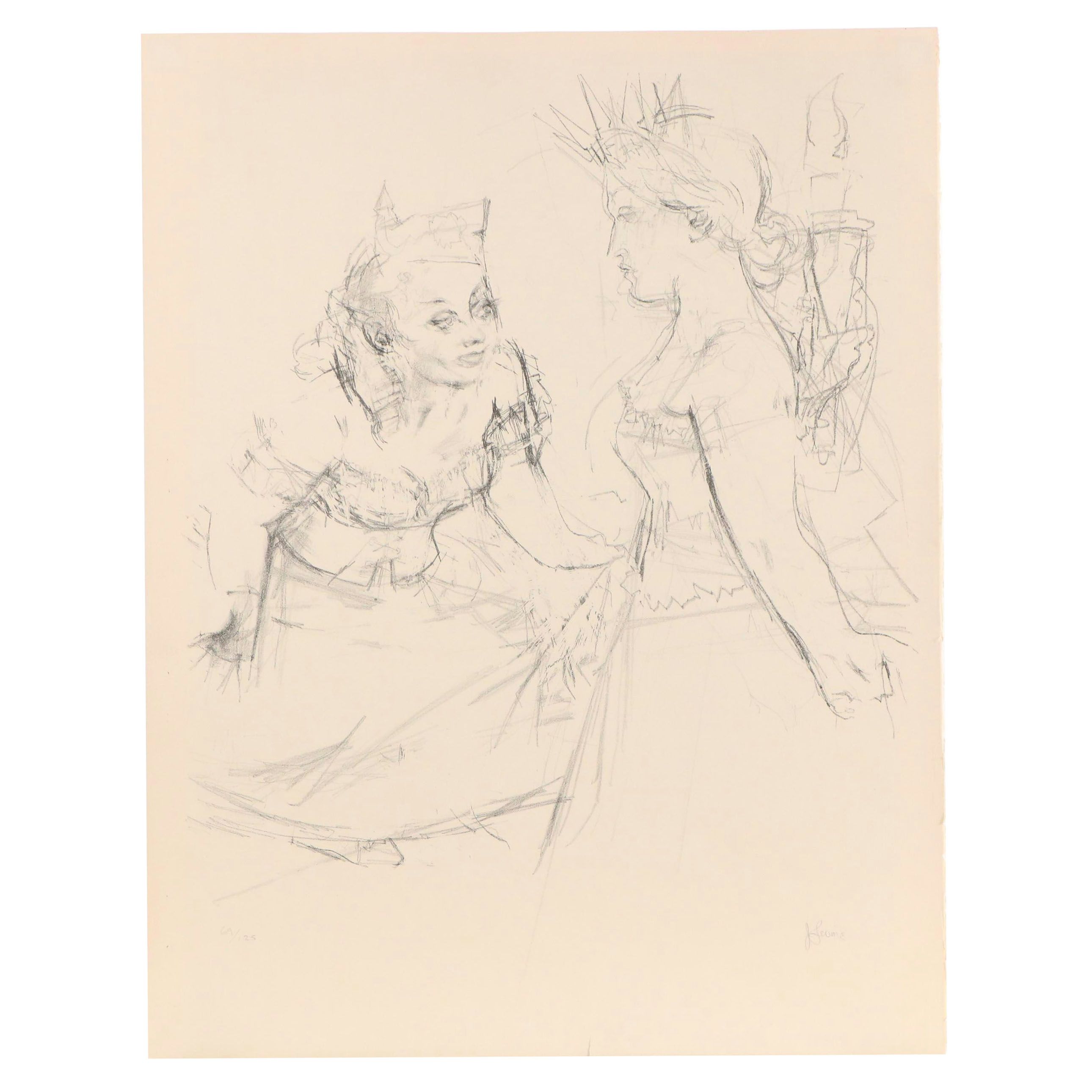 Jack Levine Lithograph "Marianne and The Goddess of Liberty," 1967