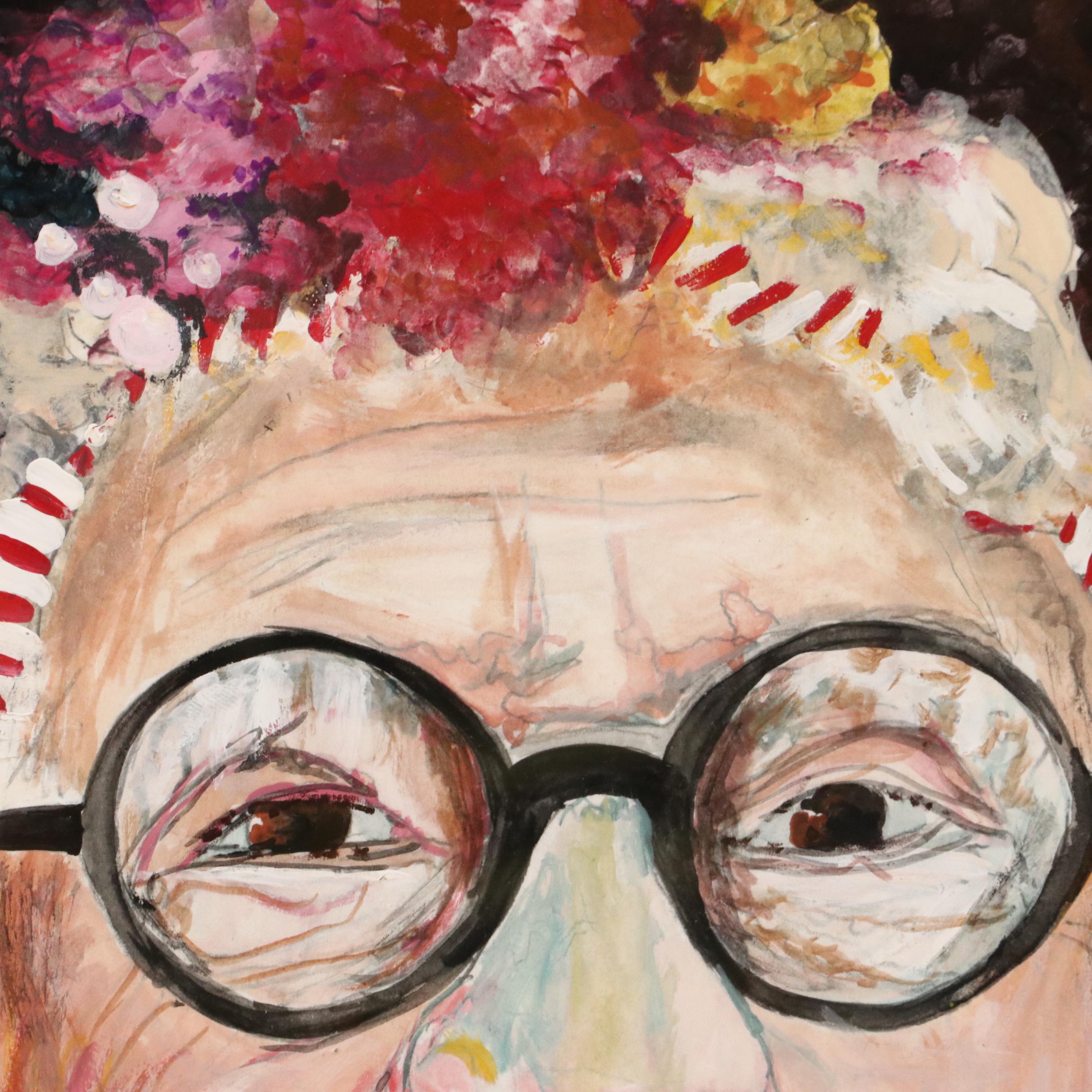 Olivia Latinovich Portrait Gouache Painting of Woman with Cigar, 21st Century