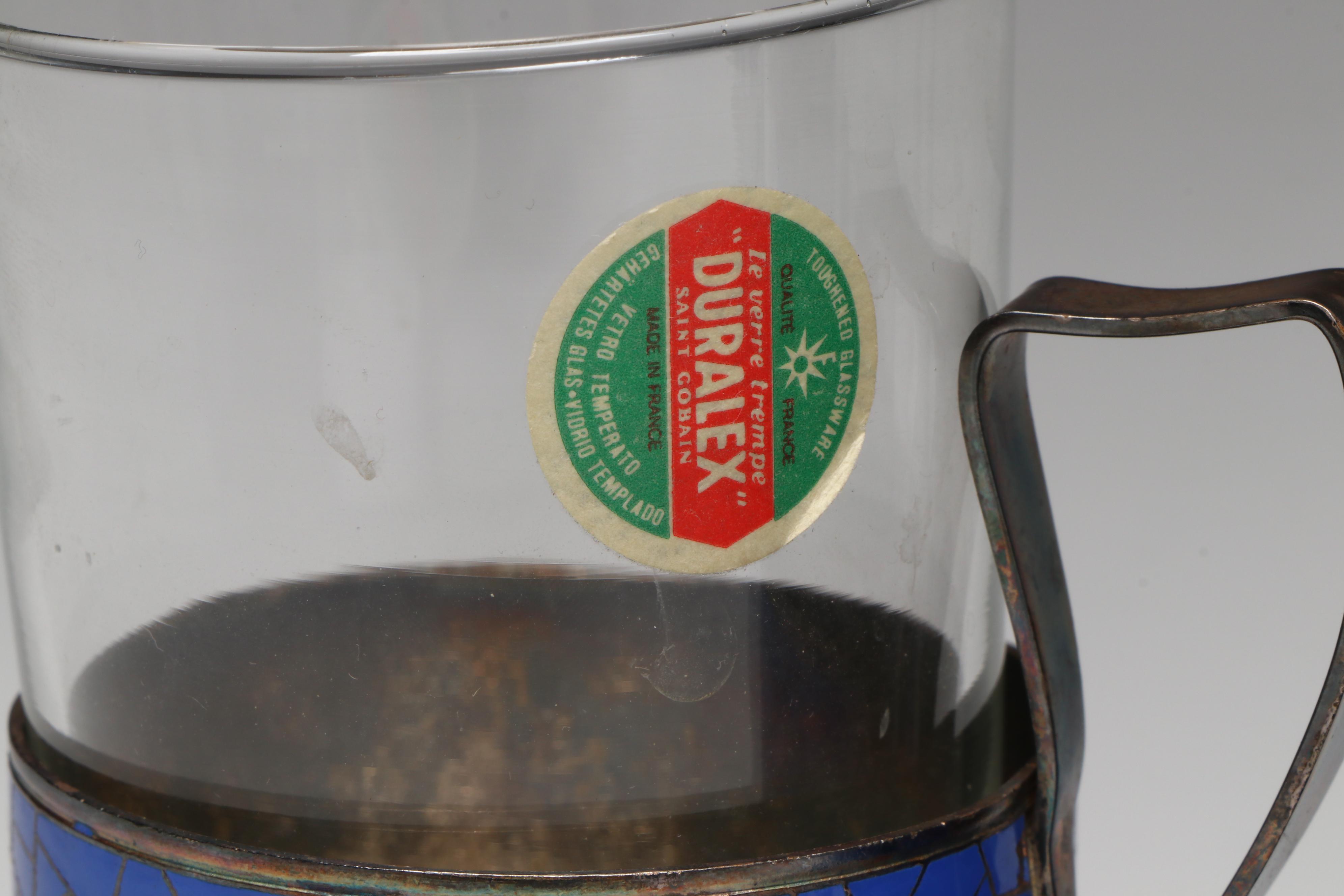 USSR Podstakannik Enamel Penguin Tea Glass Holders with Duralex Glasses