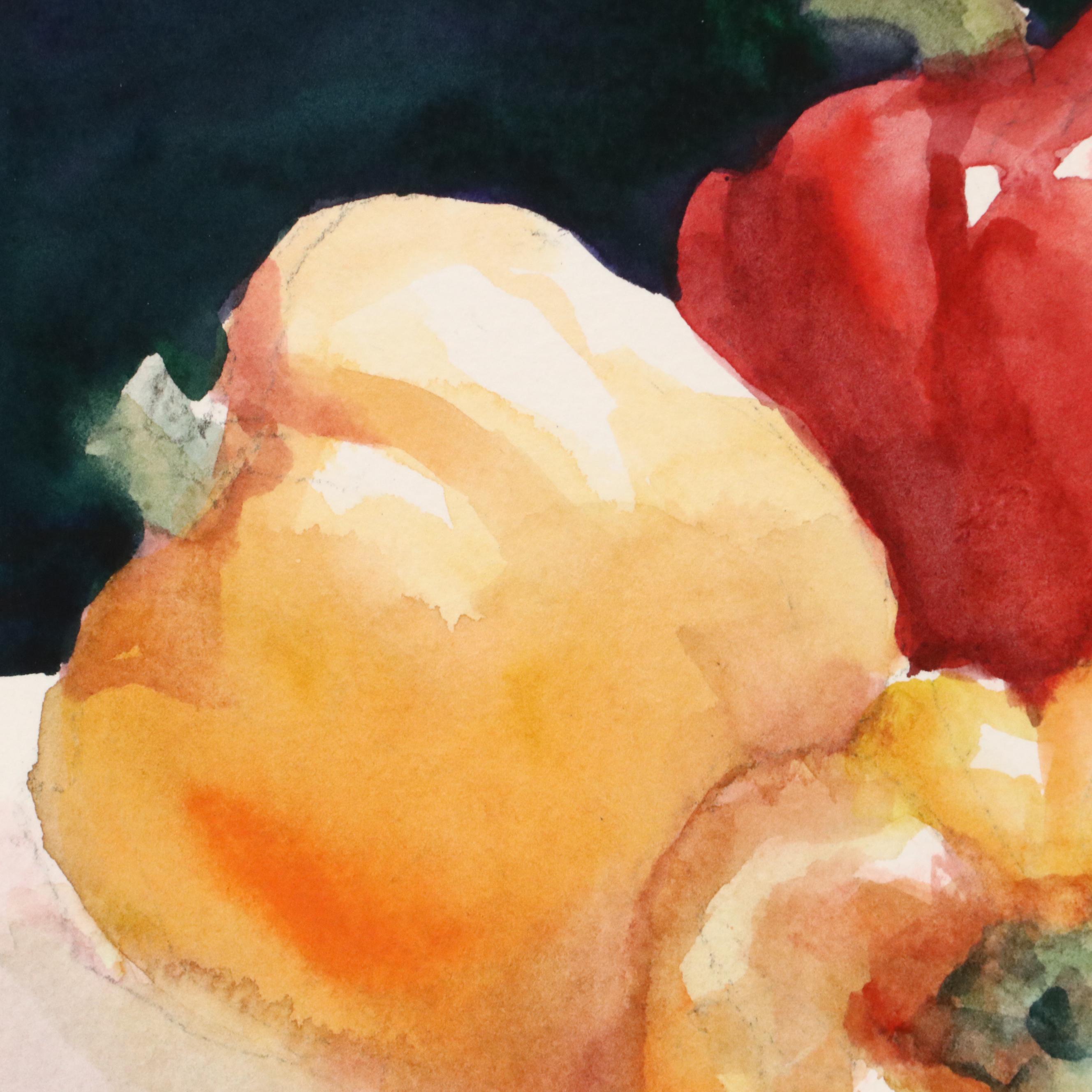 Janet Rogers Still Life Watercolor Painting of Bell Peppers, 21st Century