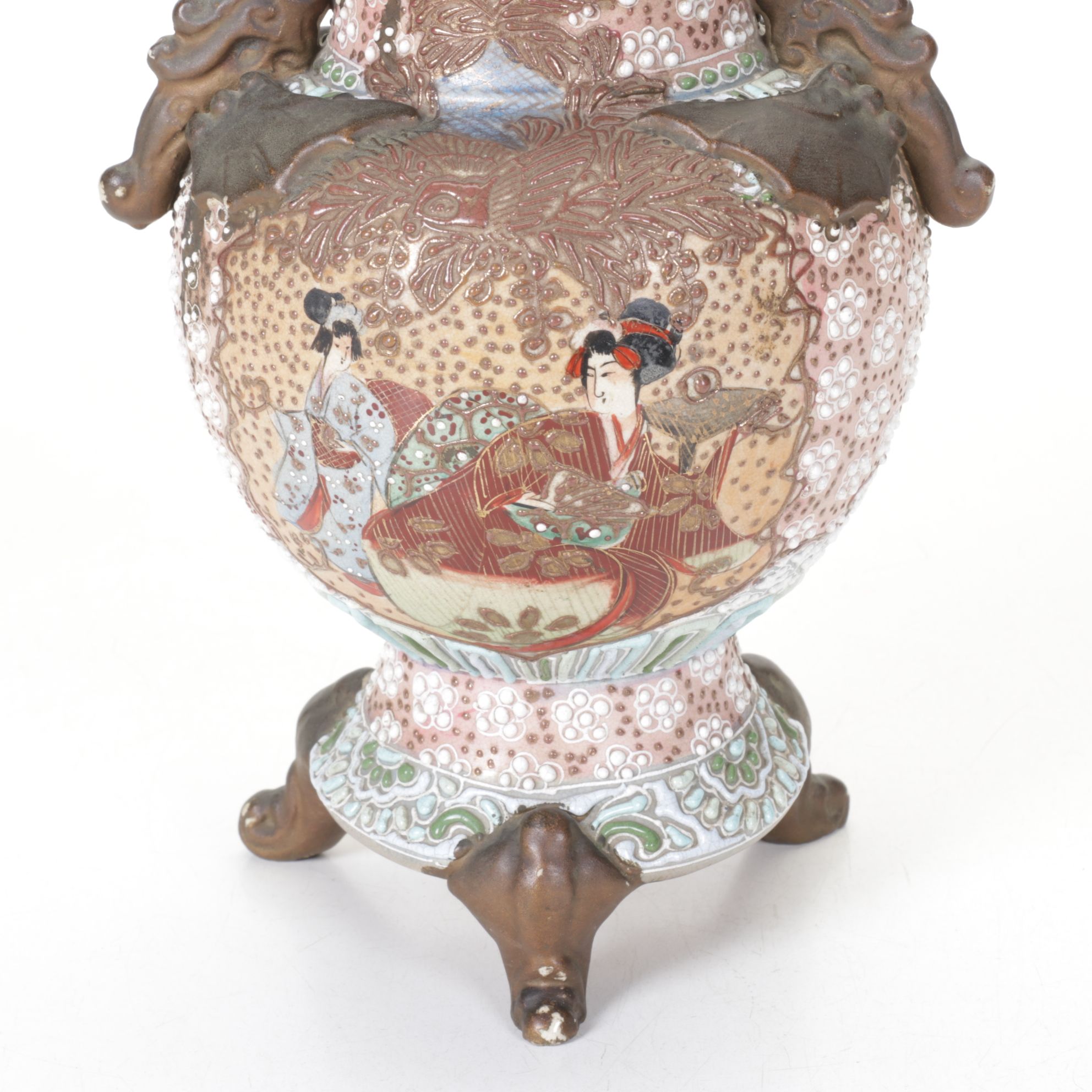 Japanese Satsuma Moriage Porcelain Lidded Vessel
