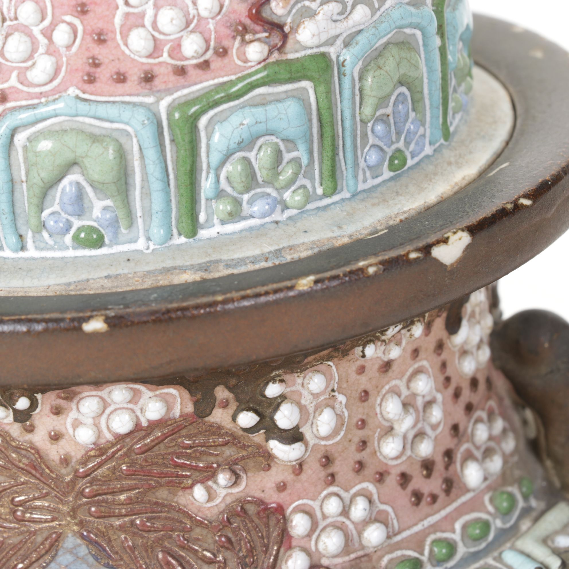 Japanese Satsuma Moriage Porcelain Lidded Vessel