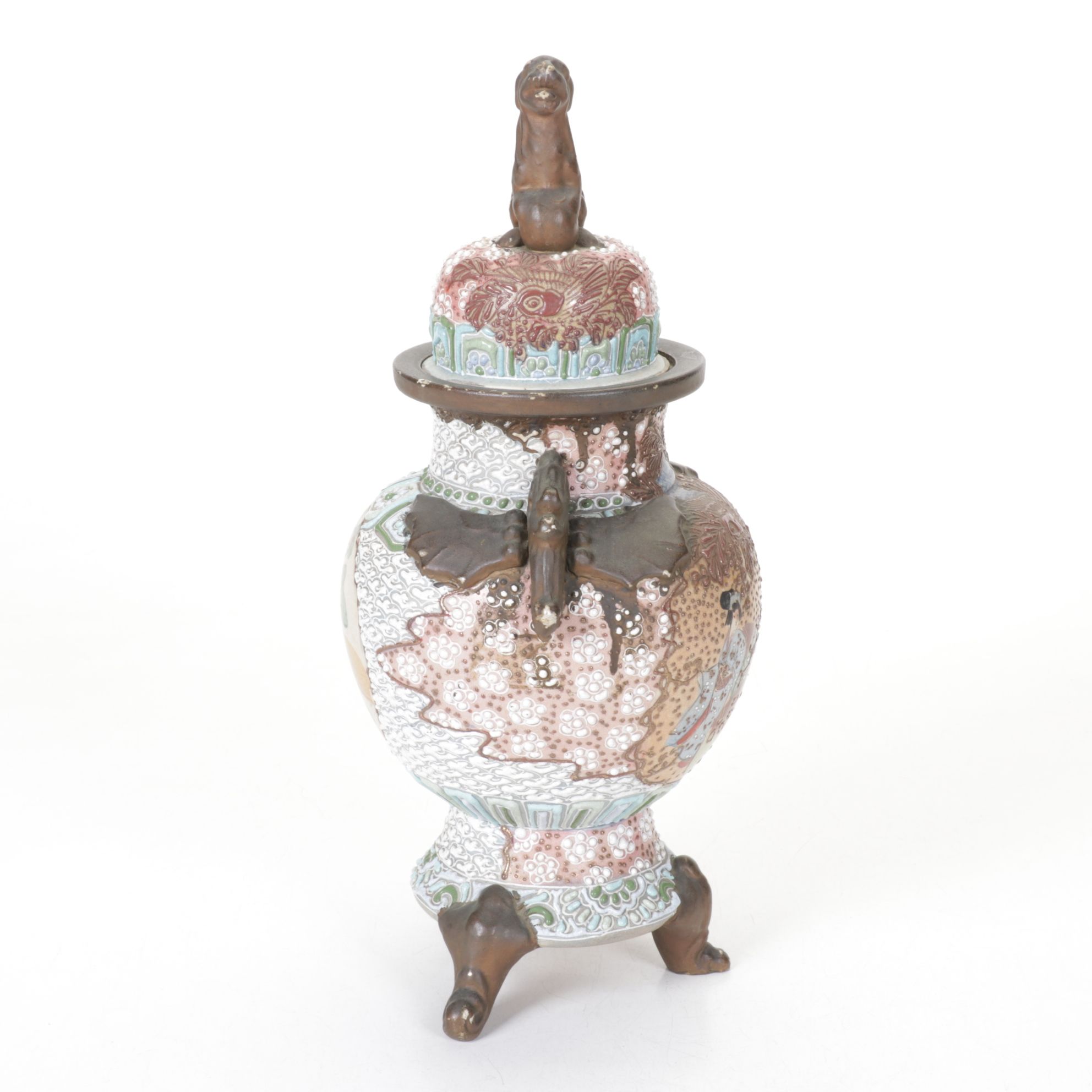 Japanese Satsuma Moriage Porcelain Lidded Vessel