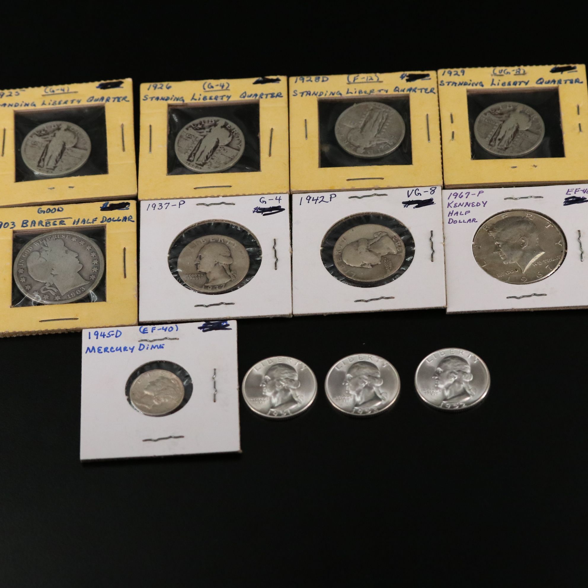 Vintage U.S. Silver Coin Group, Including Barber and Standing Liberty