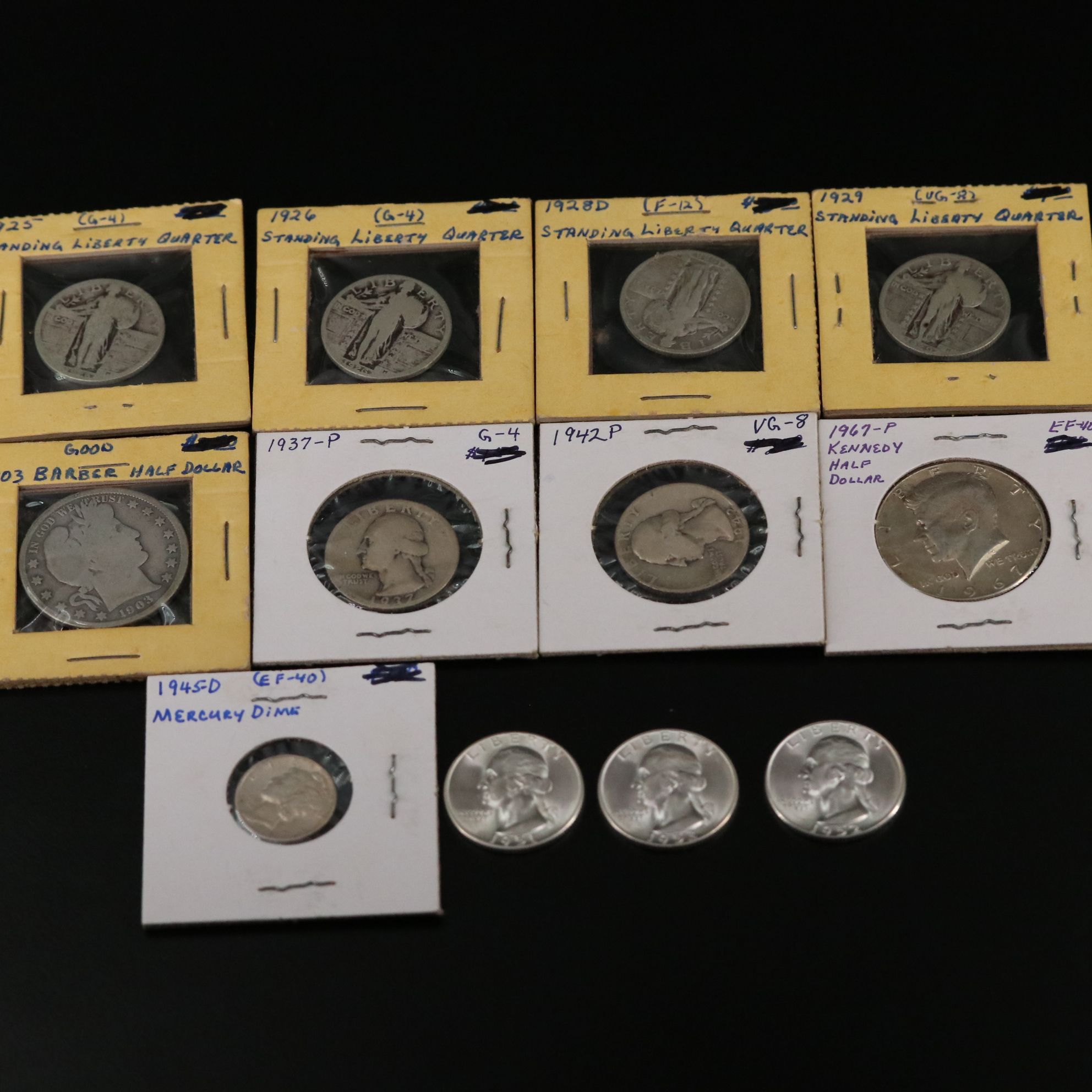 Vintage U.S. Silver Coin Group, Including Barber and Standing Liberty