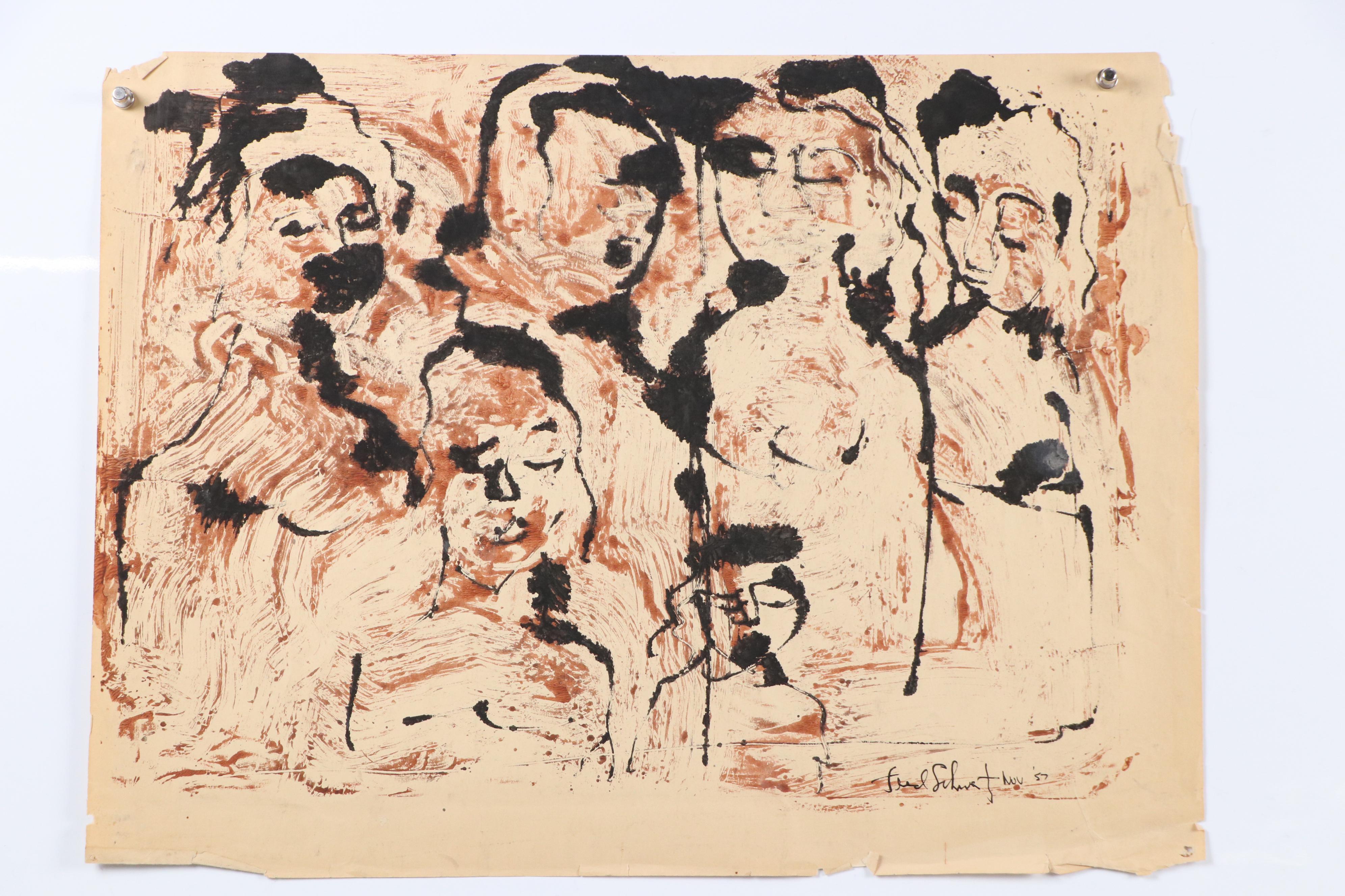 Fred R. Schwartz Figural Experimental Relief Print and Lithograph of Fish