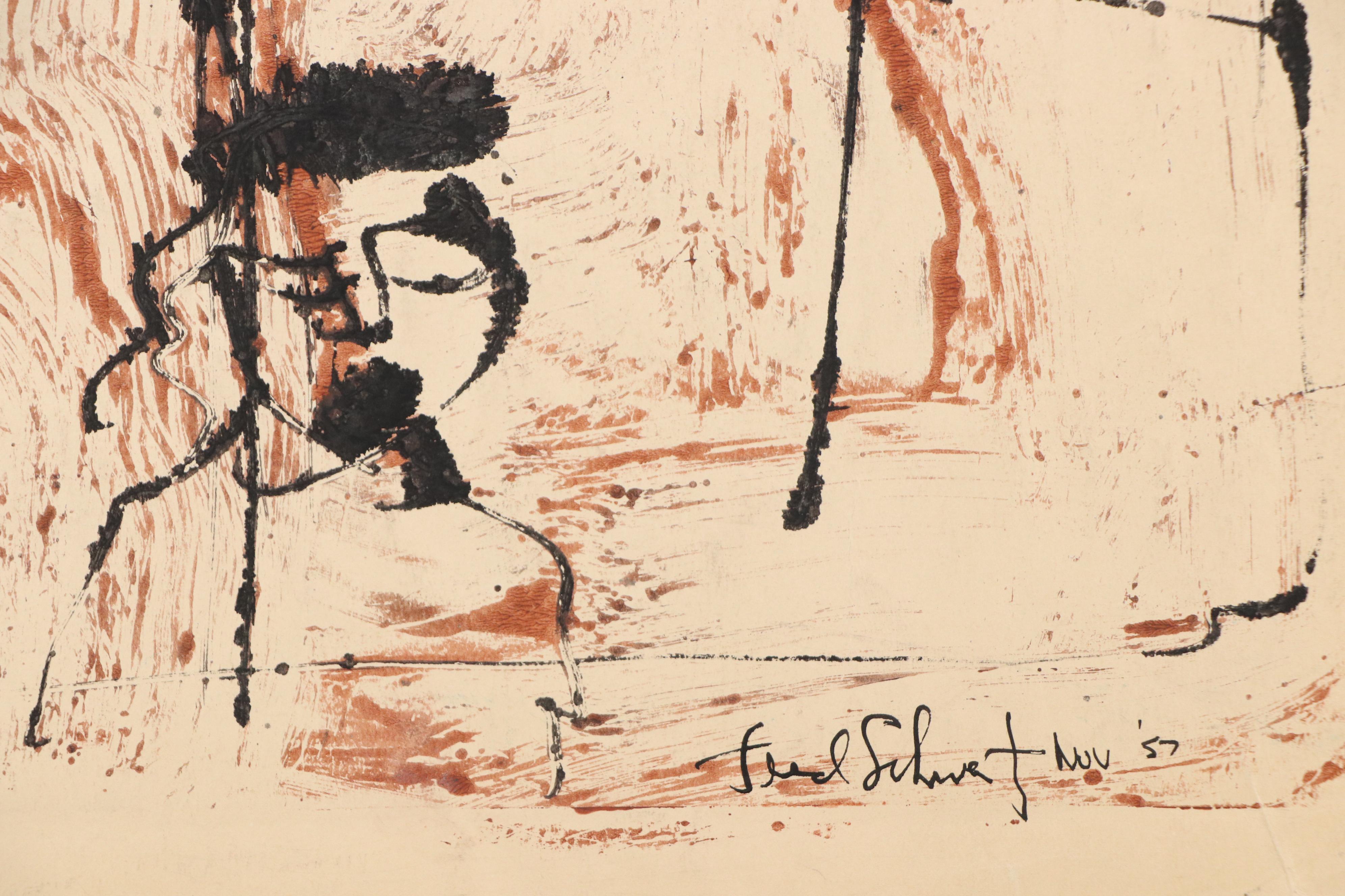 Fred R. Schwartz Figural Experimental Relief Print and Lithograph of Fish