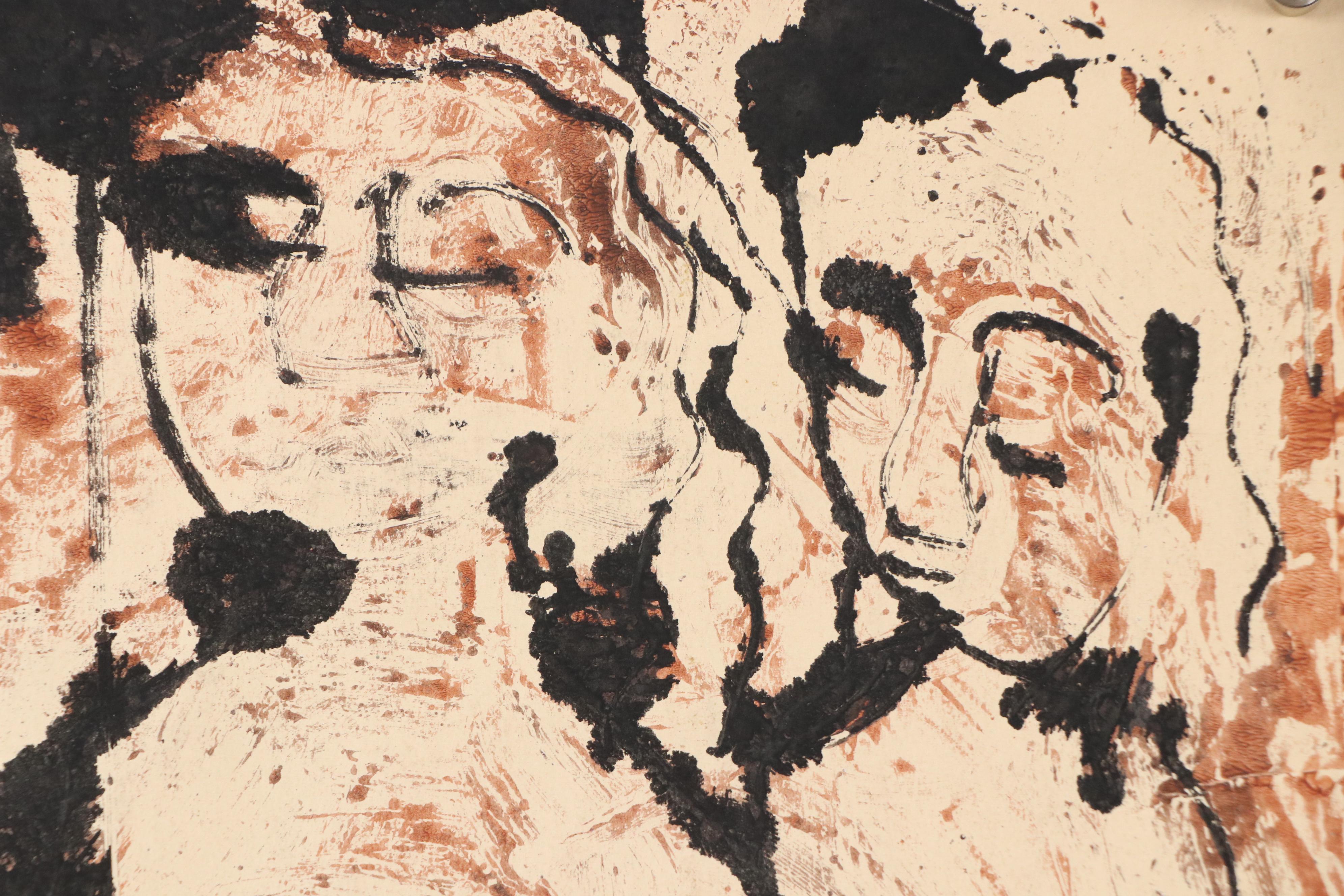 Fred R. Schwartz Figural Experimental Relief Print and Lithograph of Fish