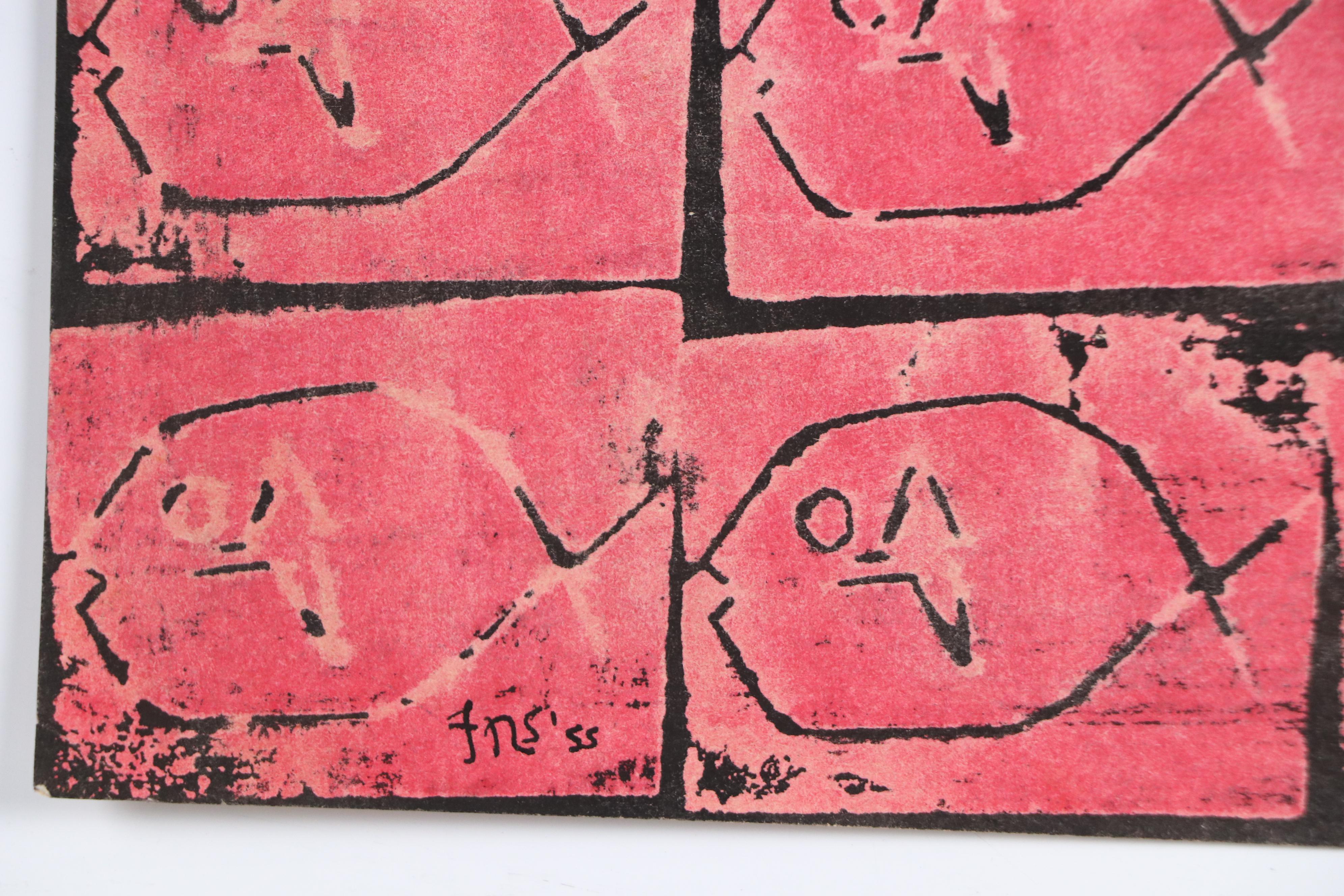 Fred R. Schwartz Figural Experimental Relief Print and Lithograph of Fish