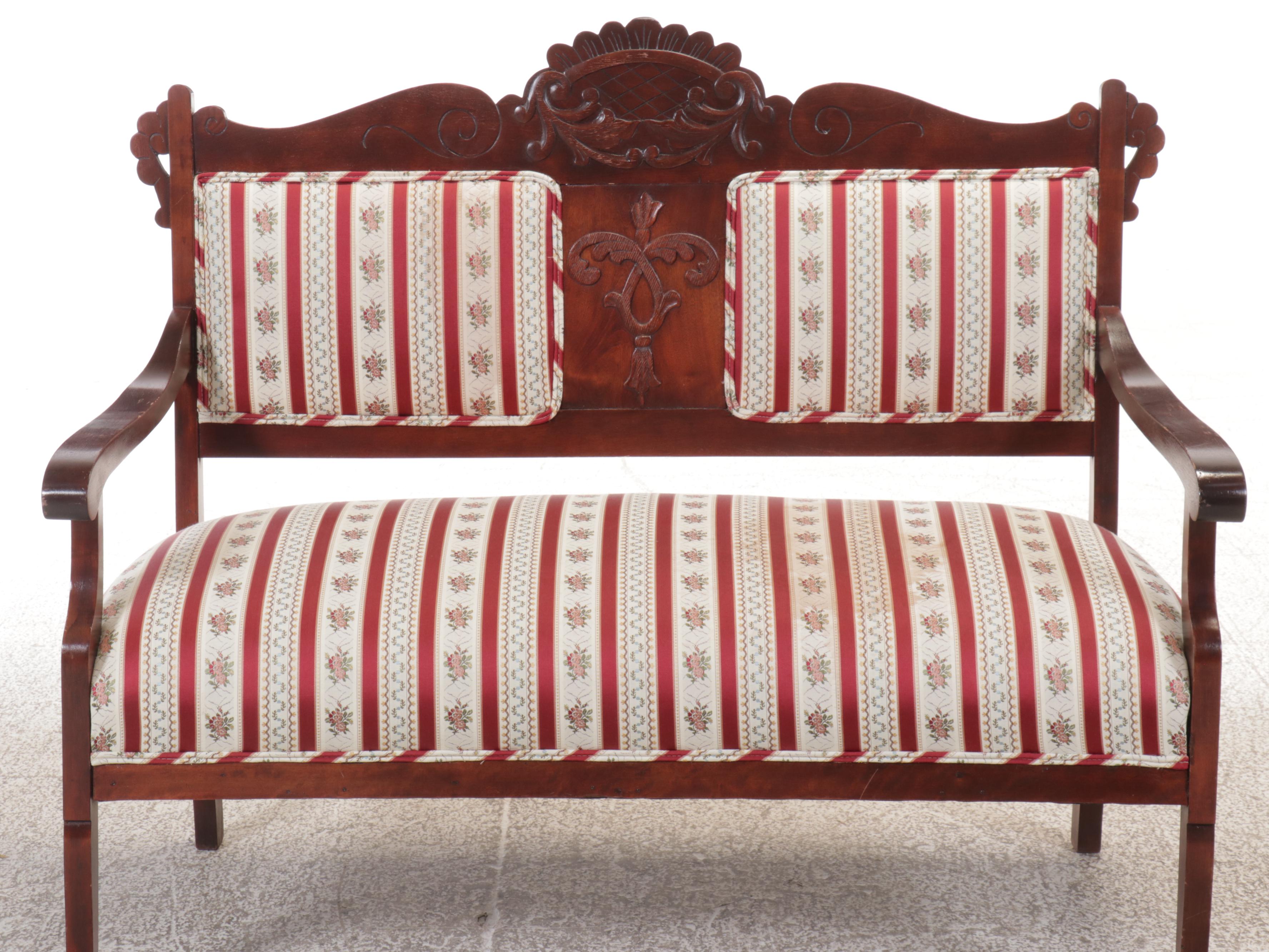 Victorian Carved Mahogany Settee, Late 19th Century