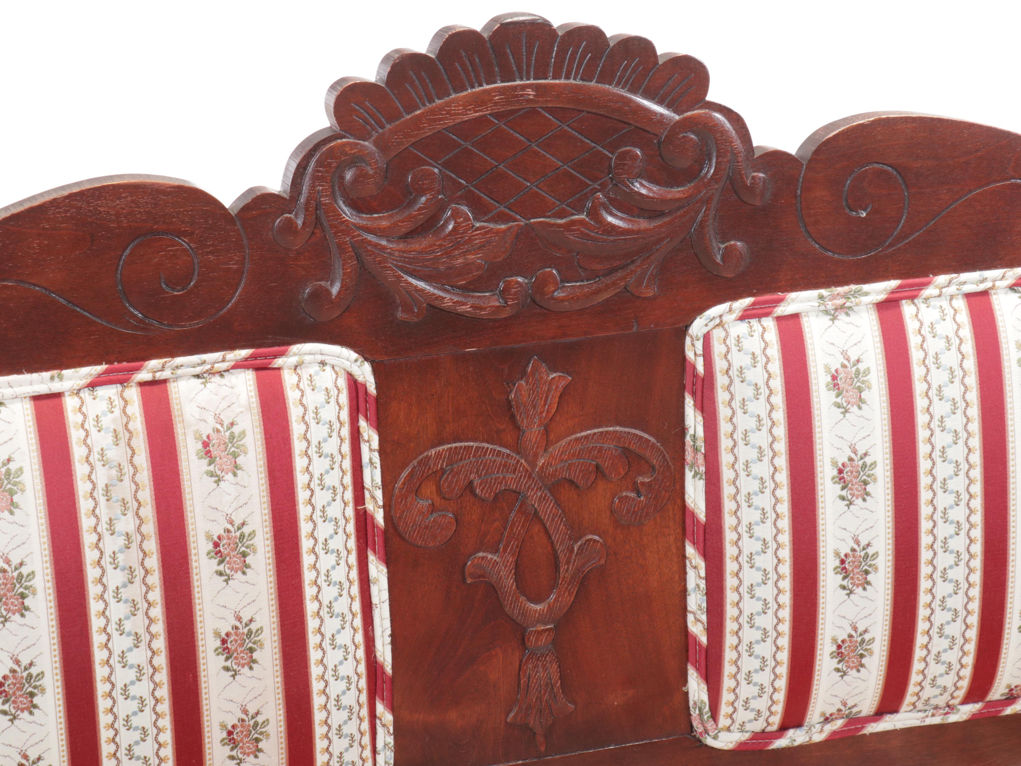Victorian Carved Mahogany Settee, Late 19th Century