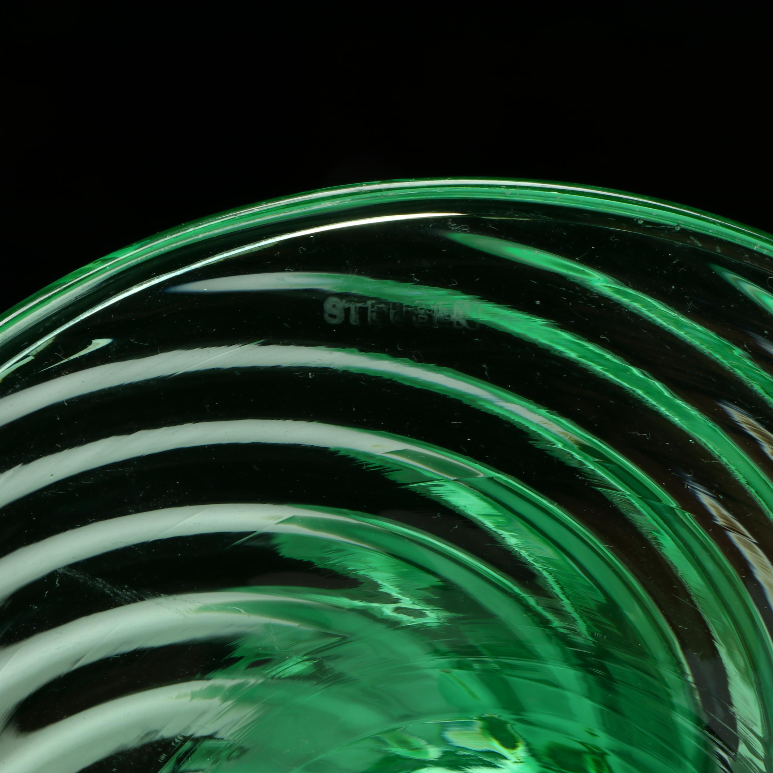 Steuben "Blue Aurene" Iridescent with Green Optic Swirl Glass Candlesticks