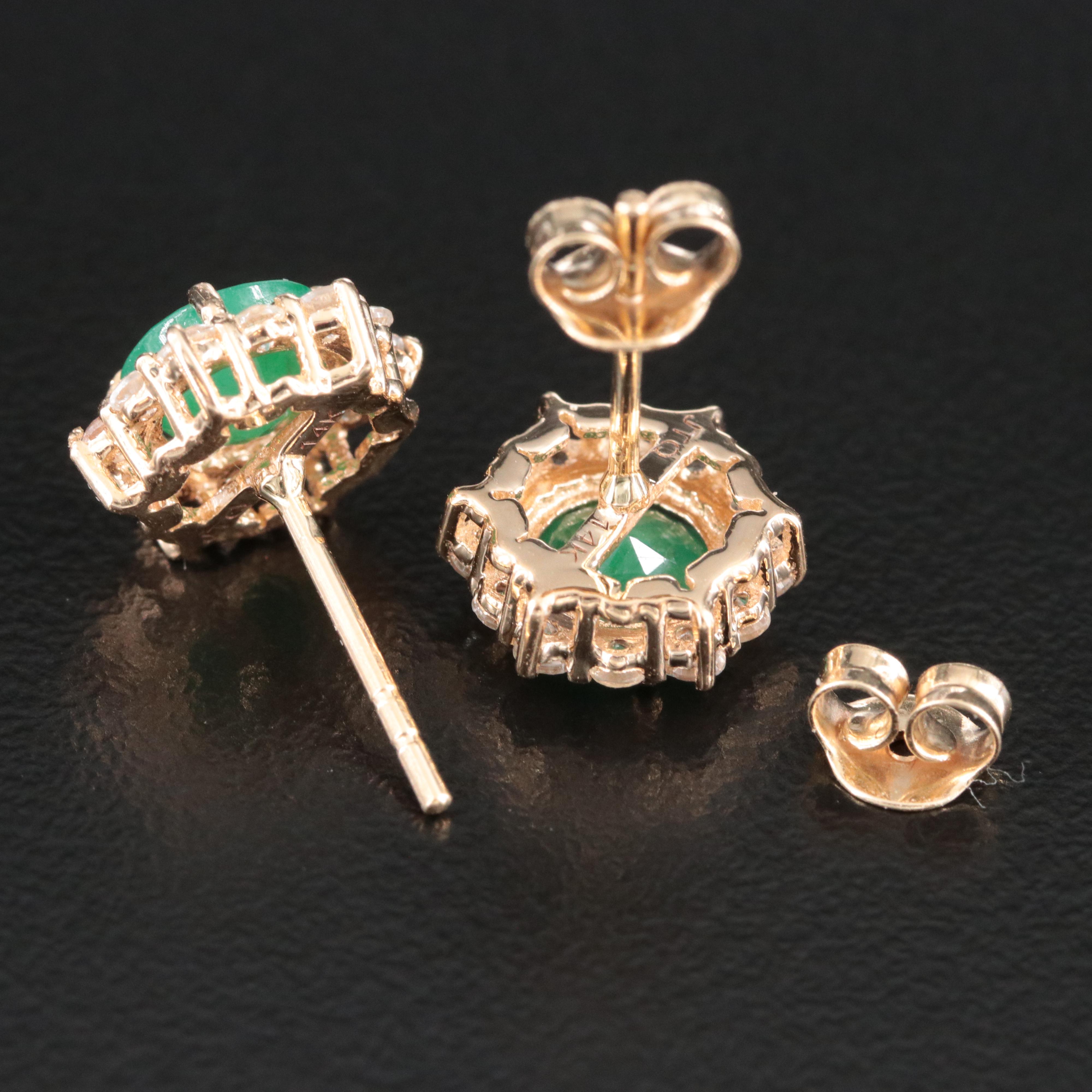 14K Emerald and White Sapphire Halo Earrings